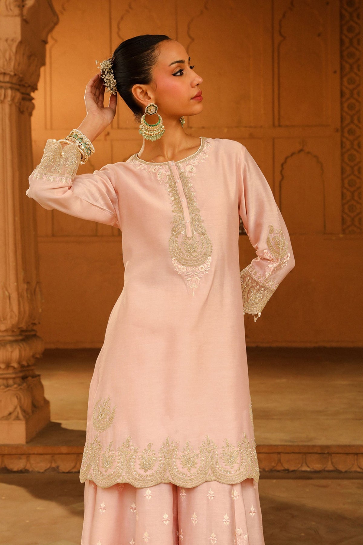 Ayda - Blush Pink Kurta with Sharara and Dupatta