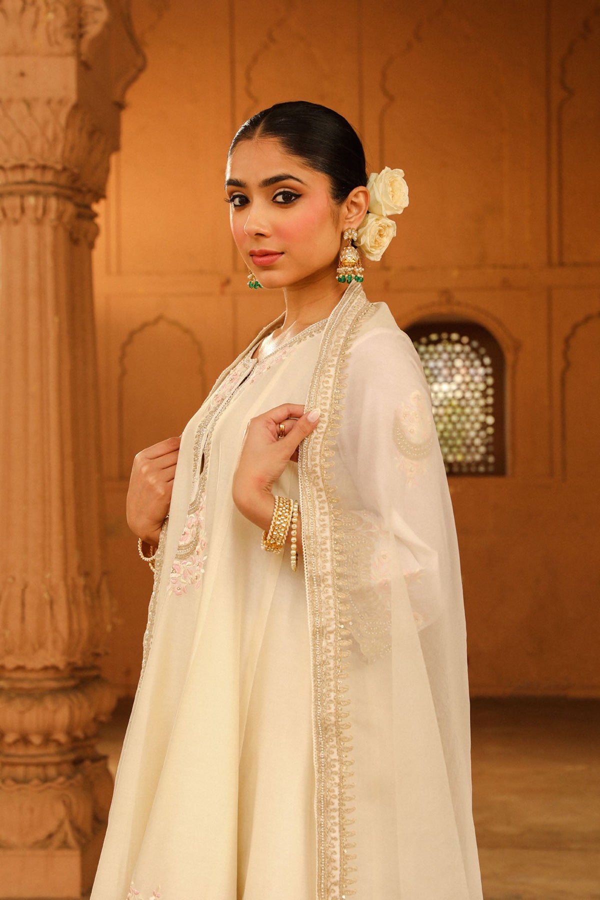 Huma Qureshi in Faria - Daisy Ivory Short Anarkali with Chooridaar and Dupatta
