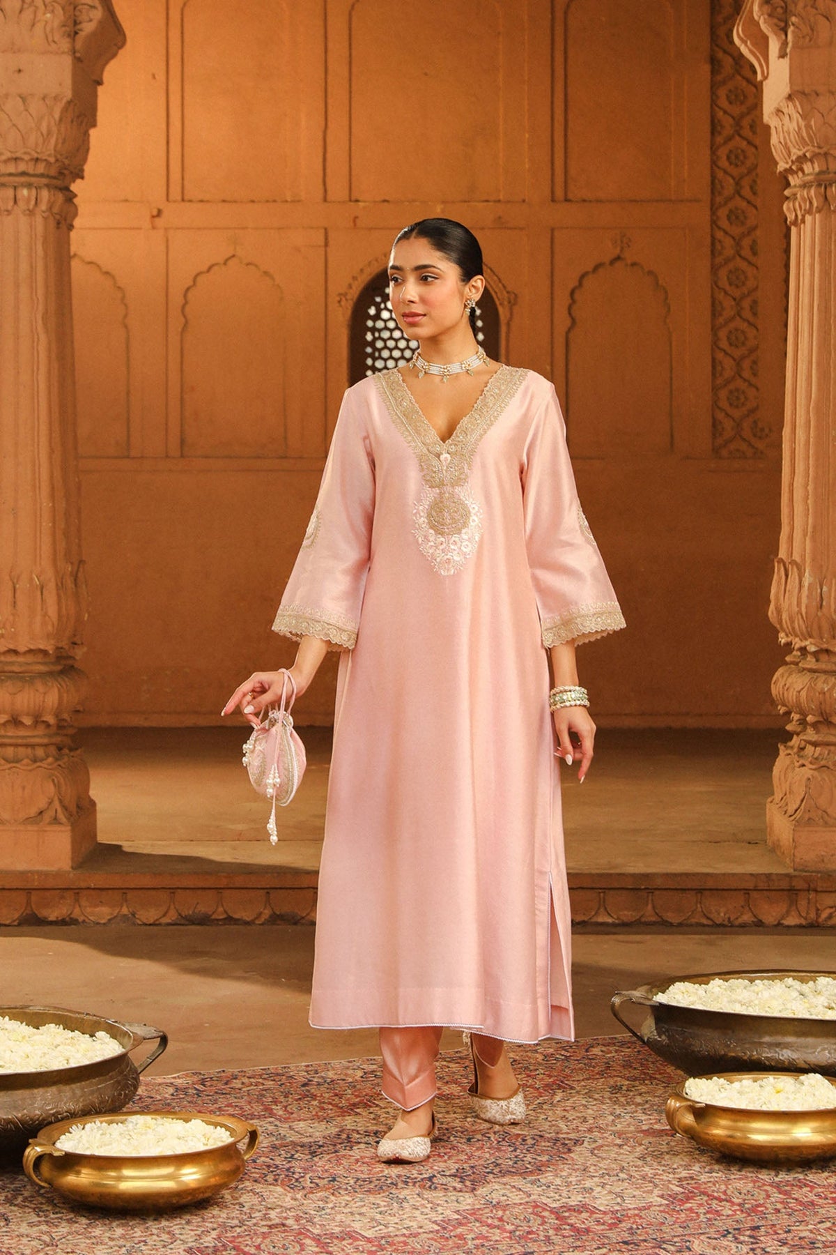 Sanvi - Blush Pink Long Choga with Salwar