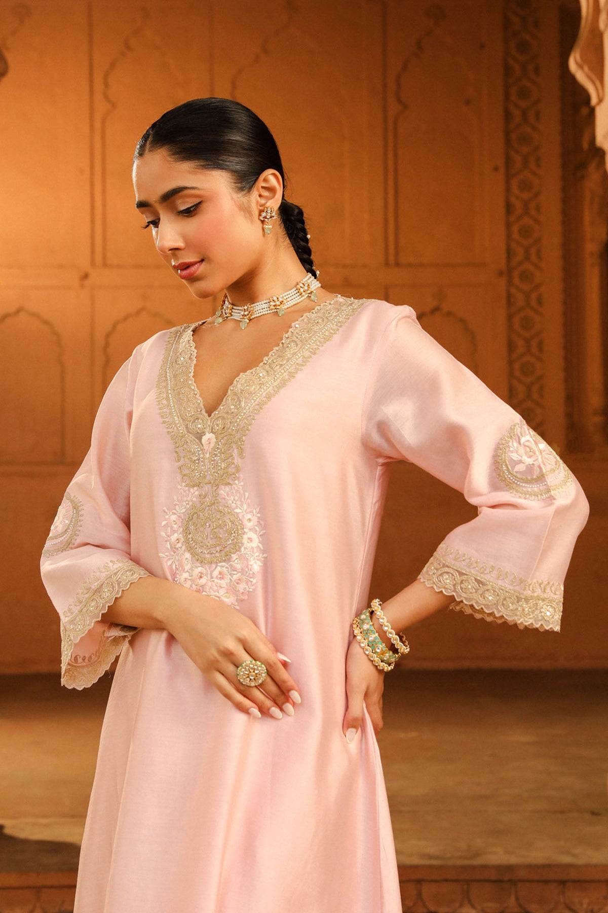 Kareena Kapoor in Sanvi - Blush Pink Long Choga with Salwar
