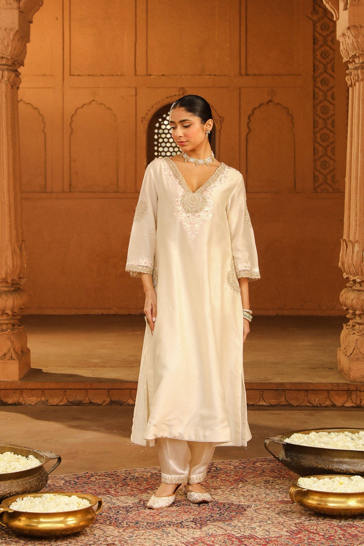 Akira - Daisy Ivory Long Choga with Salwar