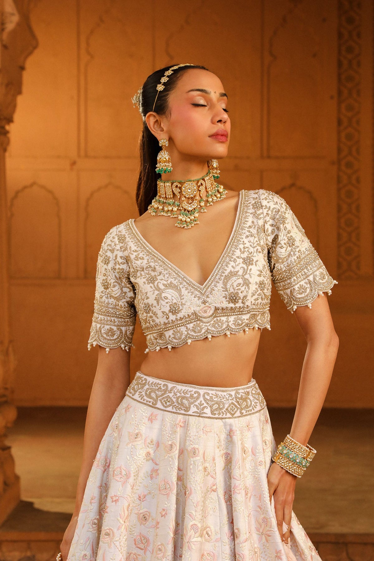 Maryam - Daisy Ivory Lehenga Set with Dupatta