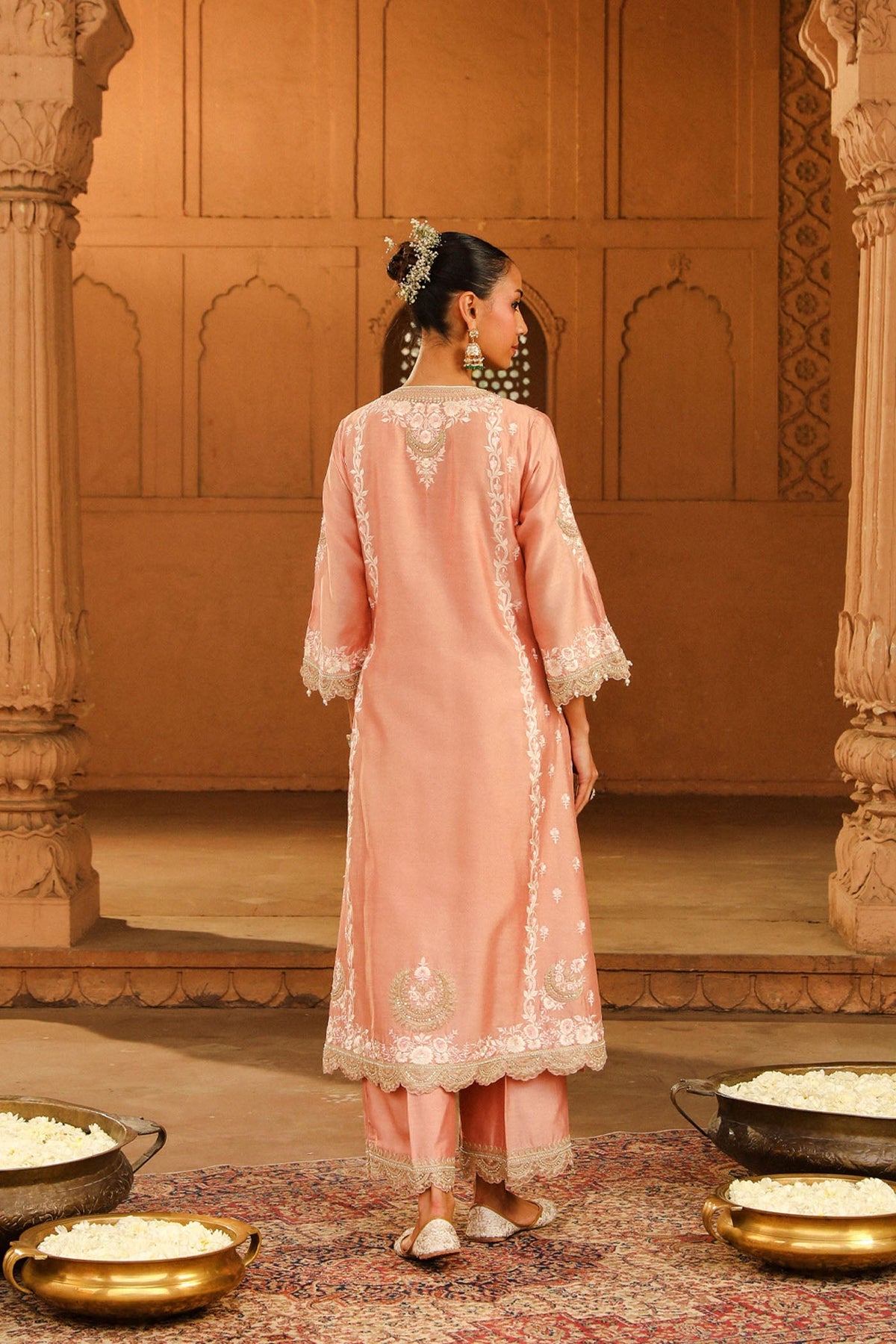 Yasna - Off Rose Long kurta with palazzo and dupatta