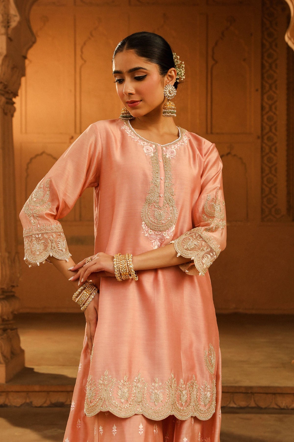 Ayda - Off Rose Kurta with Sharara and Dupatta