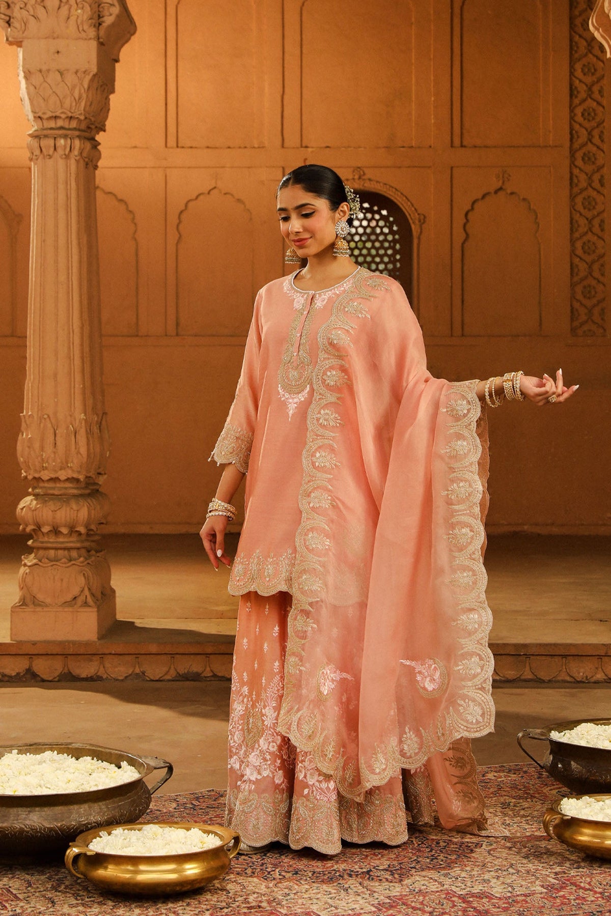 Ayda - Off Rose Kurta with Sharara and Dupatta