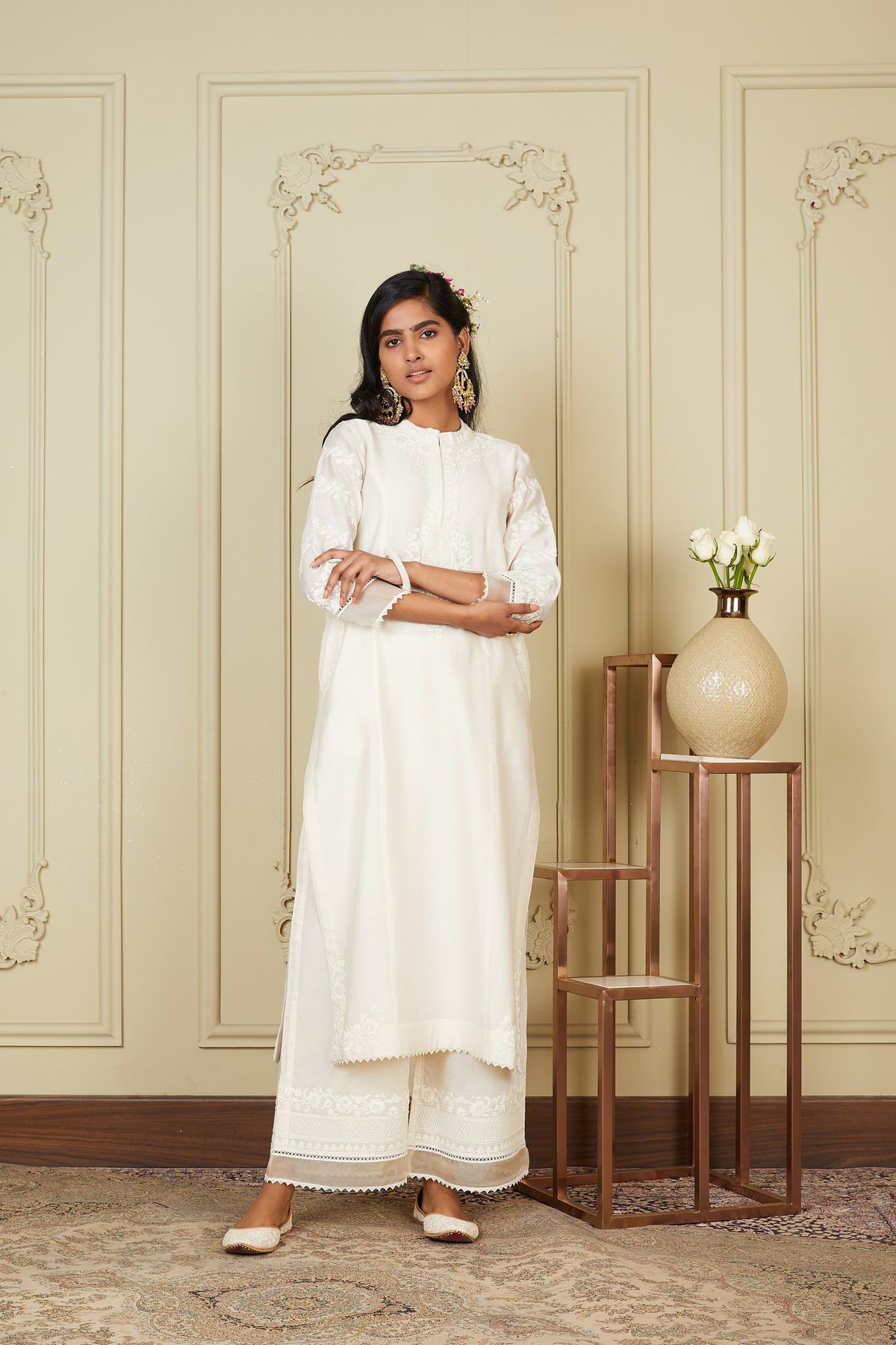 Banafsha - Daisy Ivory Long kurta with palazzo