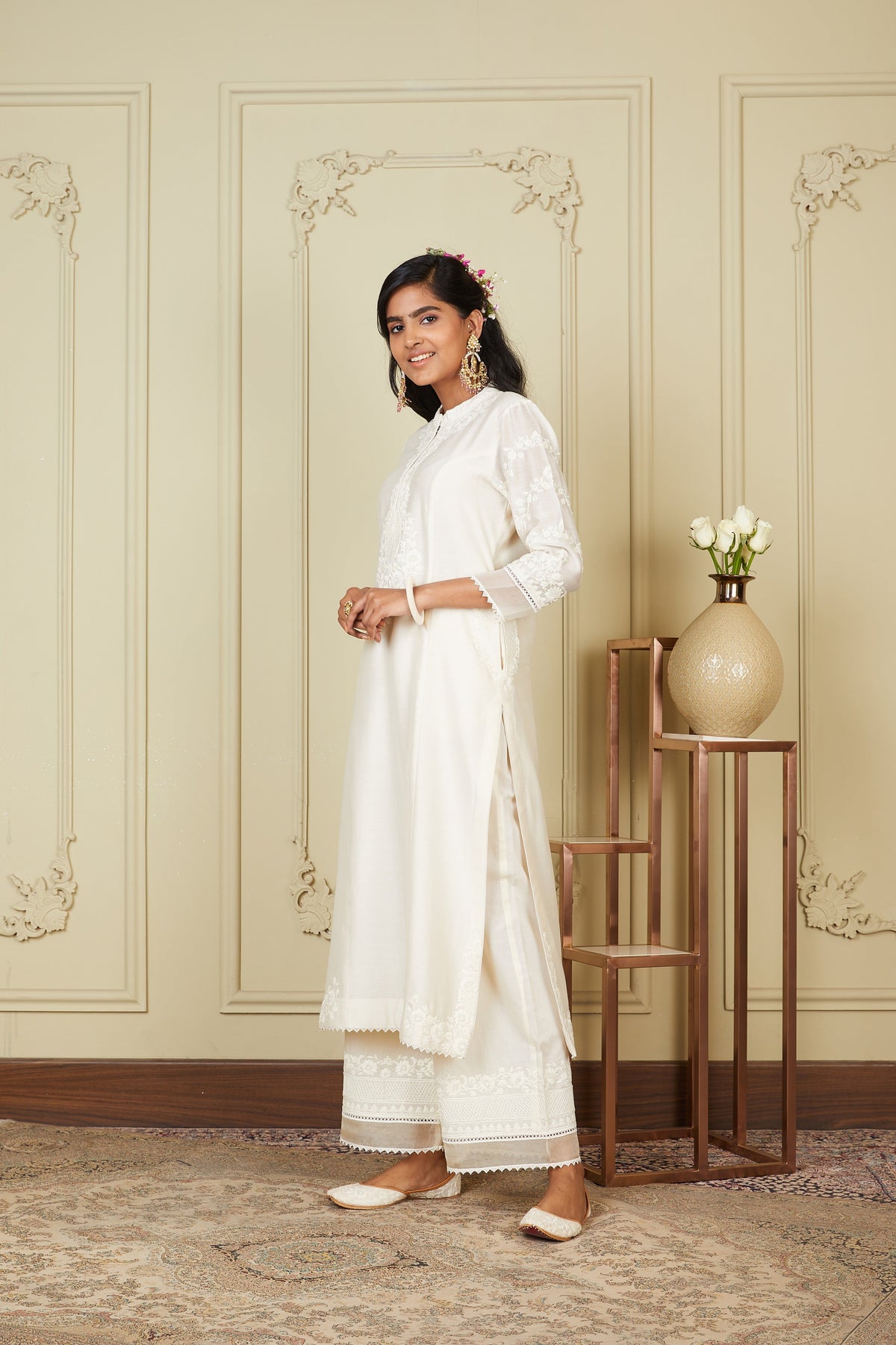 Banafsha - Daisy Ivory Long kurta with palazzo