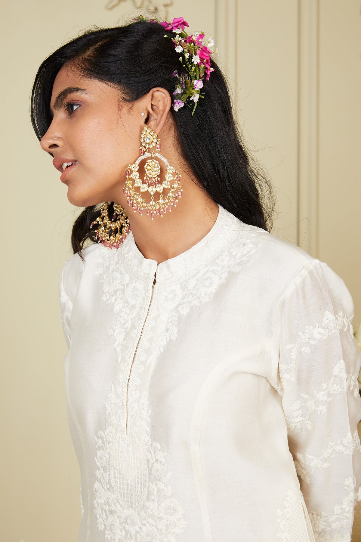 Banafsha - Daisy Ivory Long kurta with palazzo