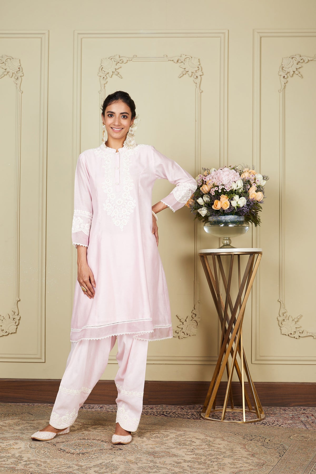 Ryhana - Pearl Blush A-line short kurta with salwar and dupatta