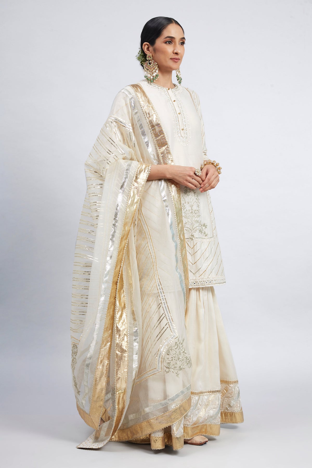 Eliza - Daisy Ivory Chanderi Silk Kurta and Garara Set with Organza dupatta