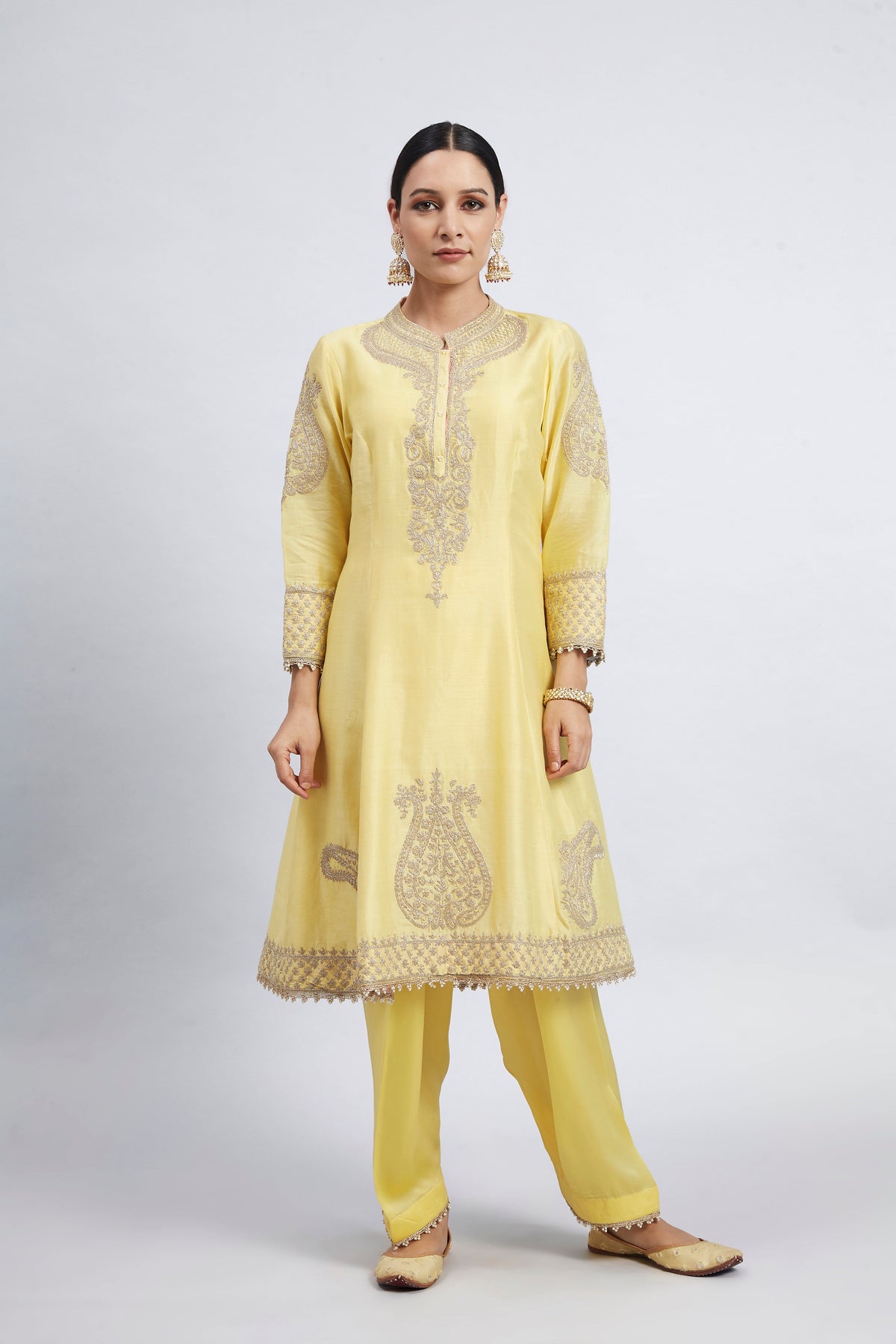 Rabhya- Daffodil Yellow Tilla Embroidered Kurta Set