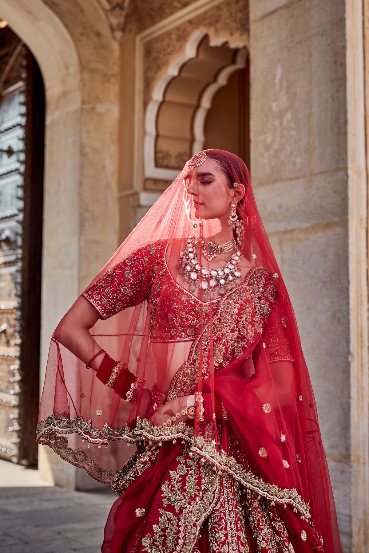 Mahanoor - Dabka Zardozi Embroidered Pure Silk Red Bridal Lehenga Set