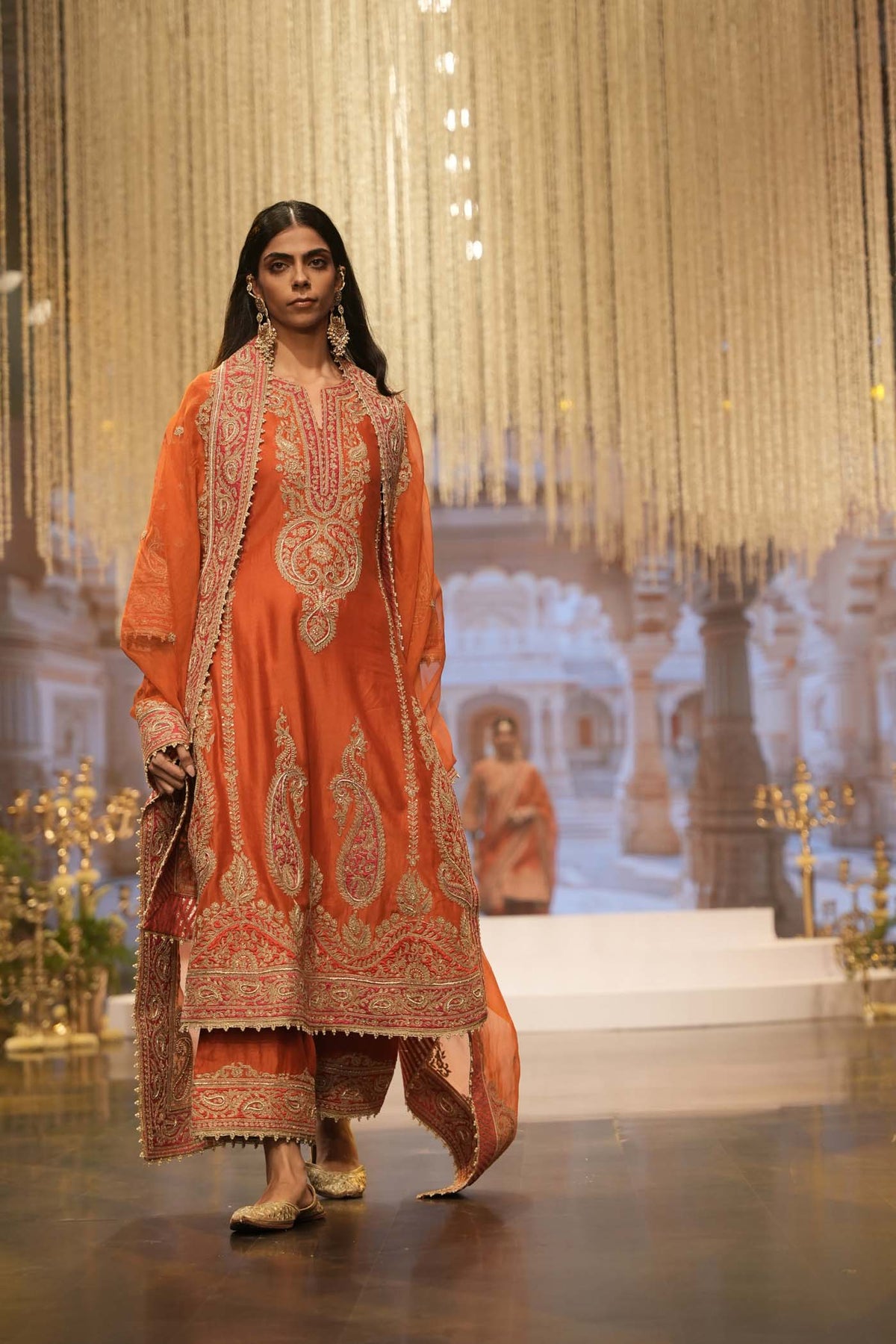 Misam - Burnt Orange Long A-line Kurta with Palazzo