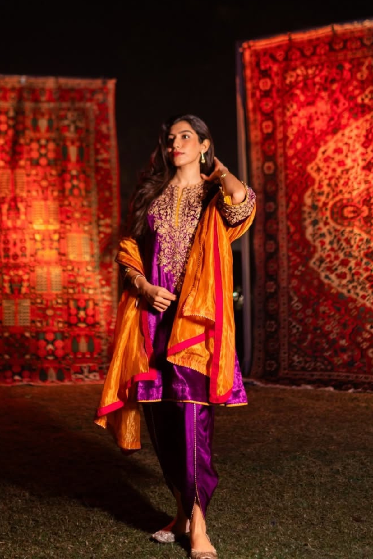 Suhana Nanda In Eira - Silk Velvet Deep Purple A-line Kurta with Dhoti