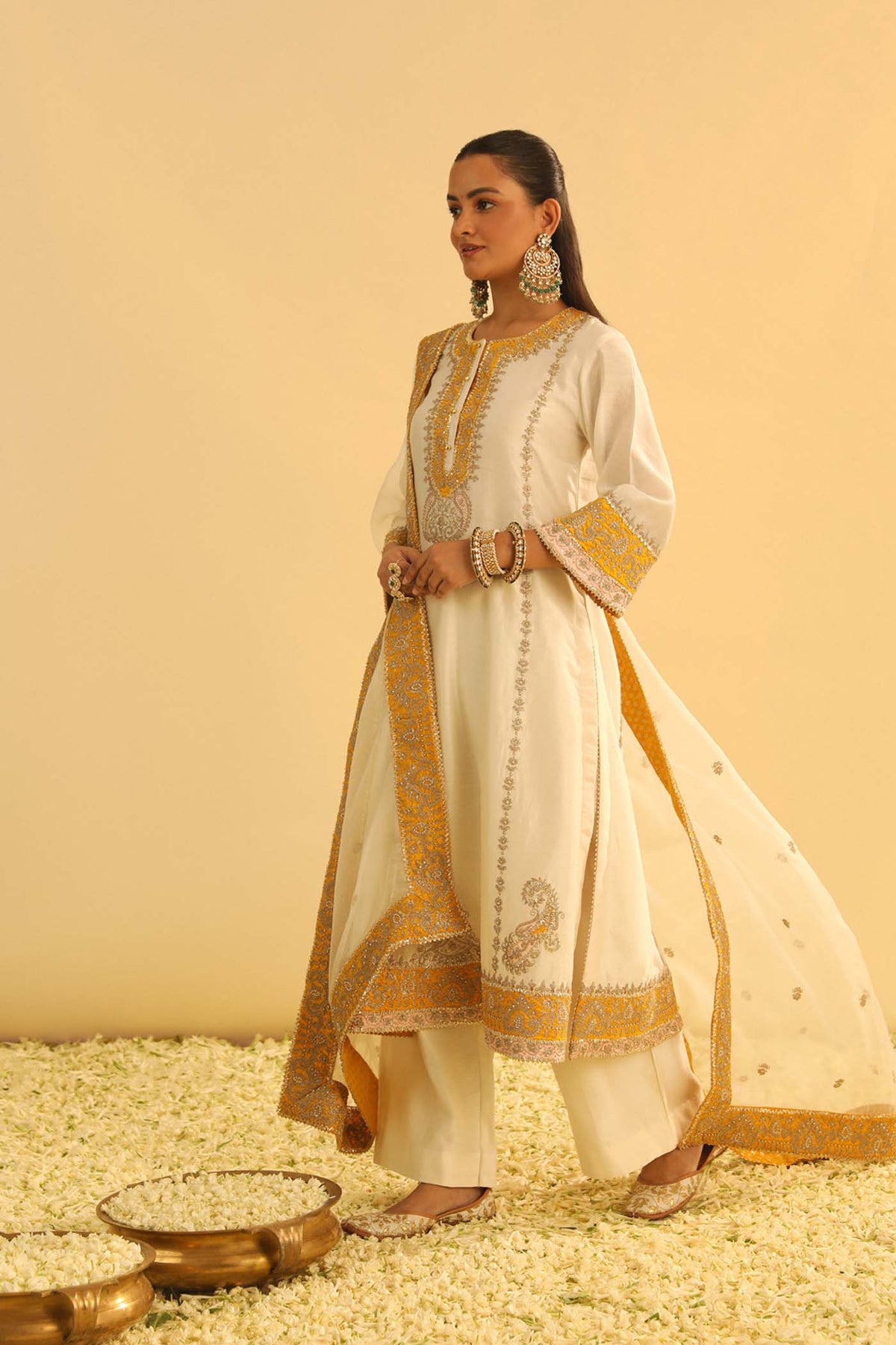Upasana Ghai In Asmira - Daisy Ivory Long Kurta with Palazzo & Dupatta
