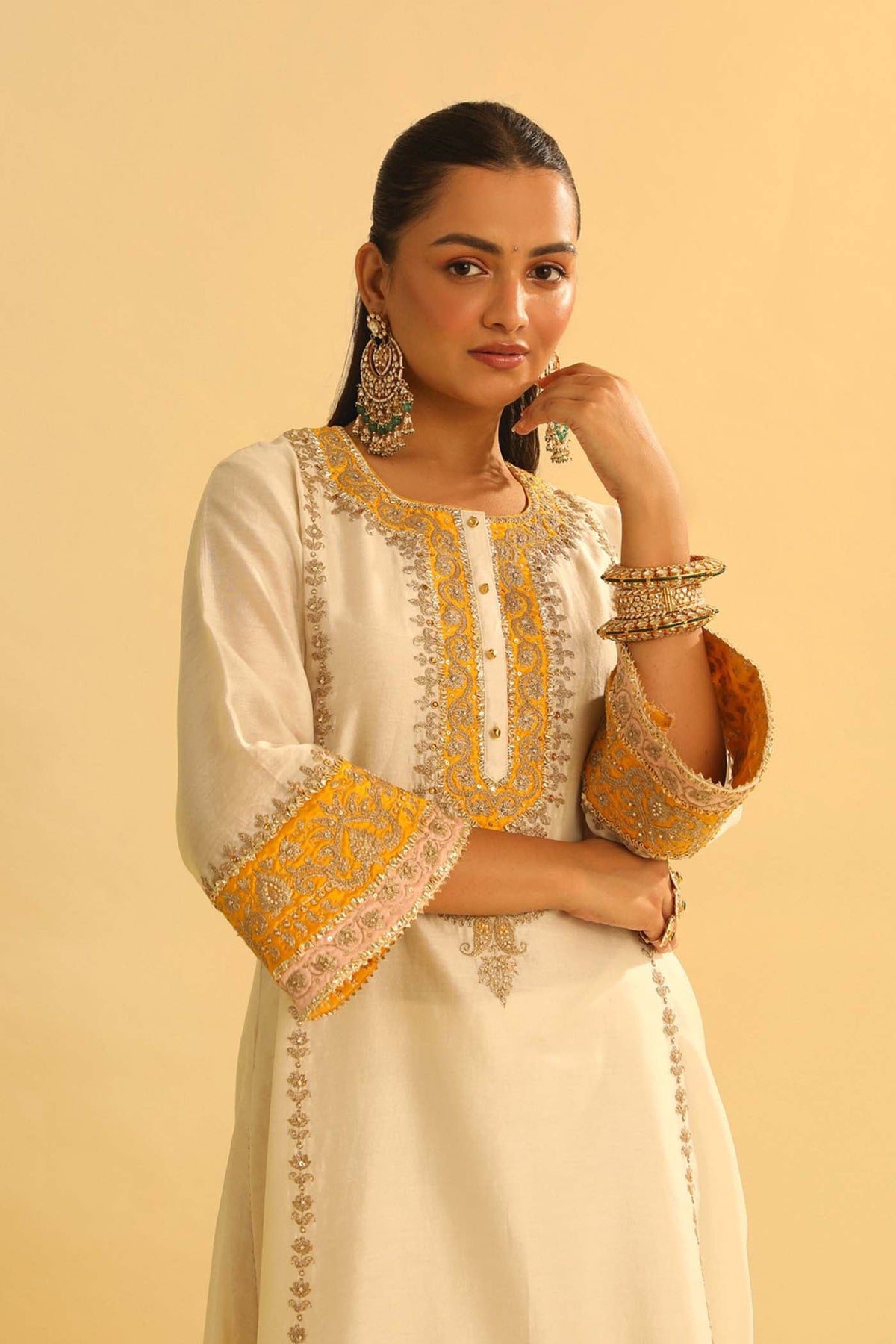 Upasana Ghai In Asmira - Daisy Ivory Long Kurta with Palazzo & Dupatta
