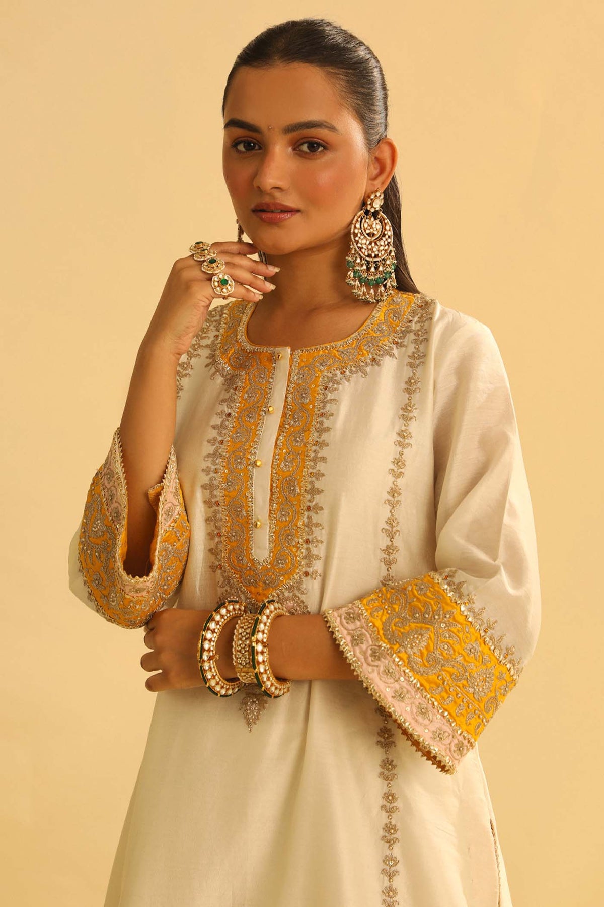 Upasana Ghai In Asmira - Daisy Ivory Long Kurta with Palazzo & Dupatta