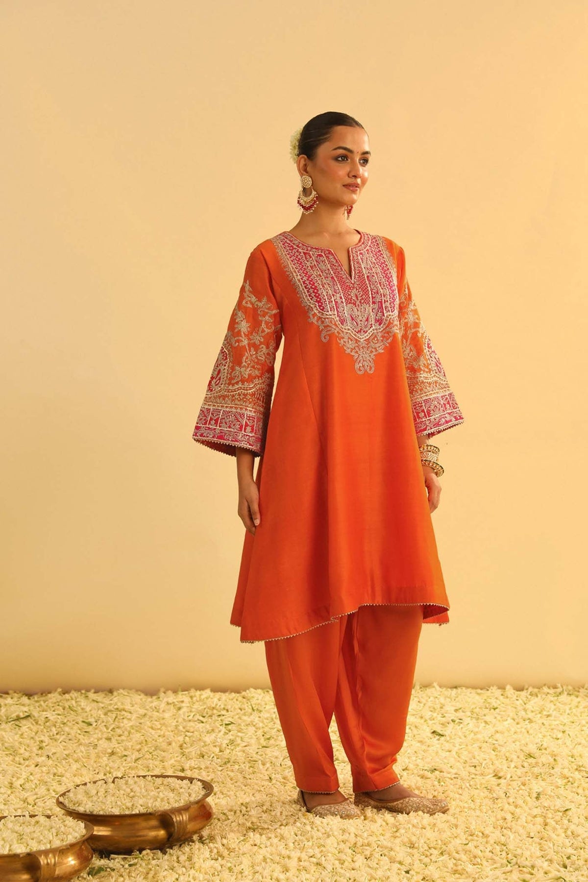 Mohsina - Orange Short Kalidaar Choga With Salwar