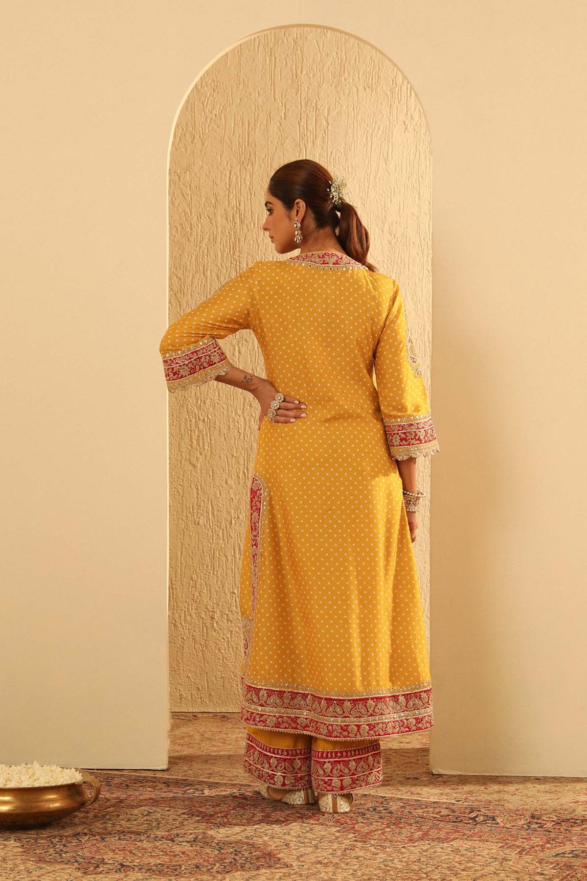 Aleena - Heirloom Mustard A-line kurta with Palazzo and Dupatta