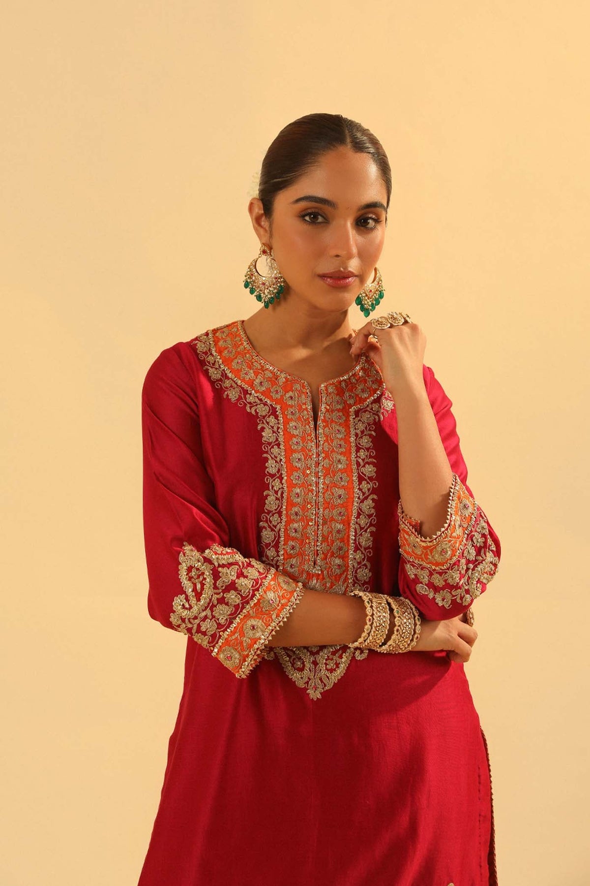 Anjum - Deep Red Short Kurta with Dhoti