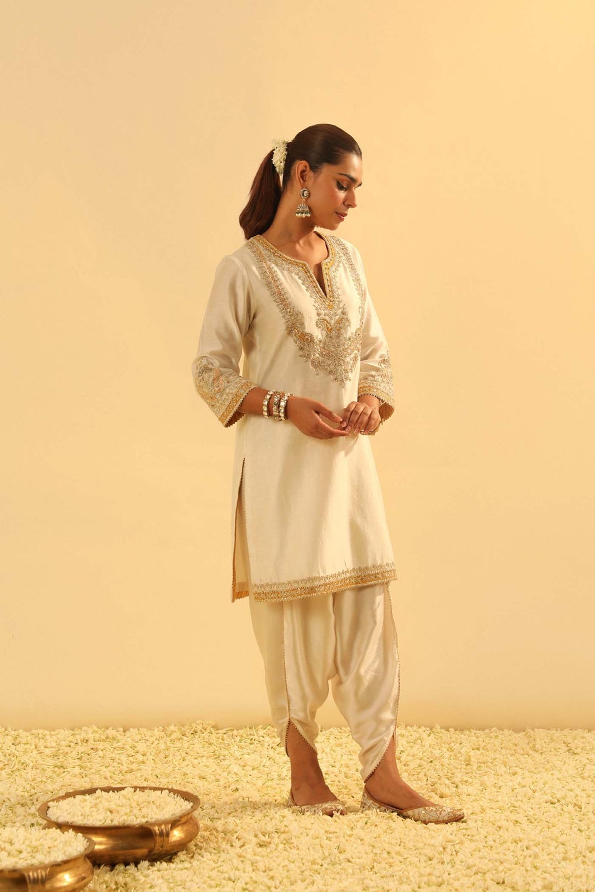 Aashna - Daisy Ivory Short Kurta with Dhoti
