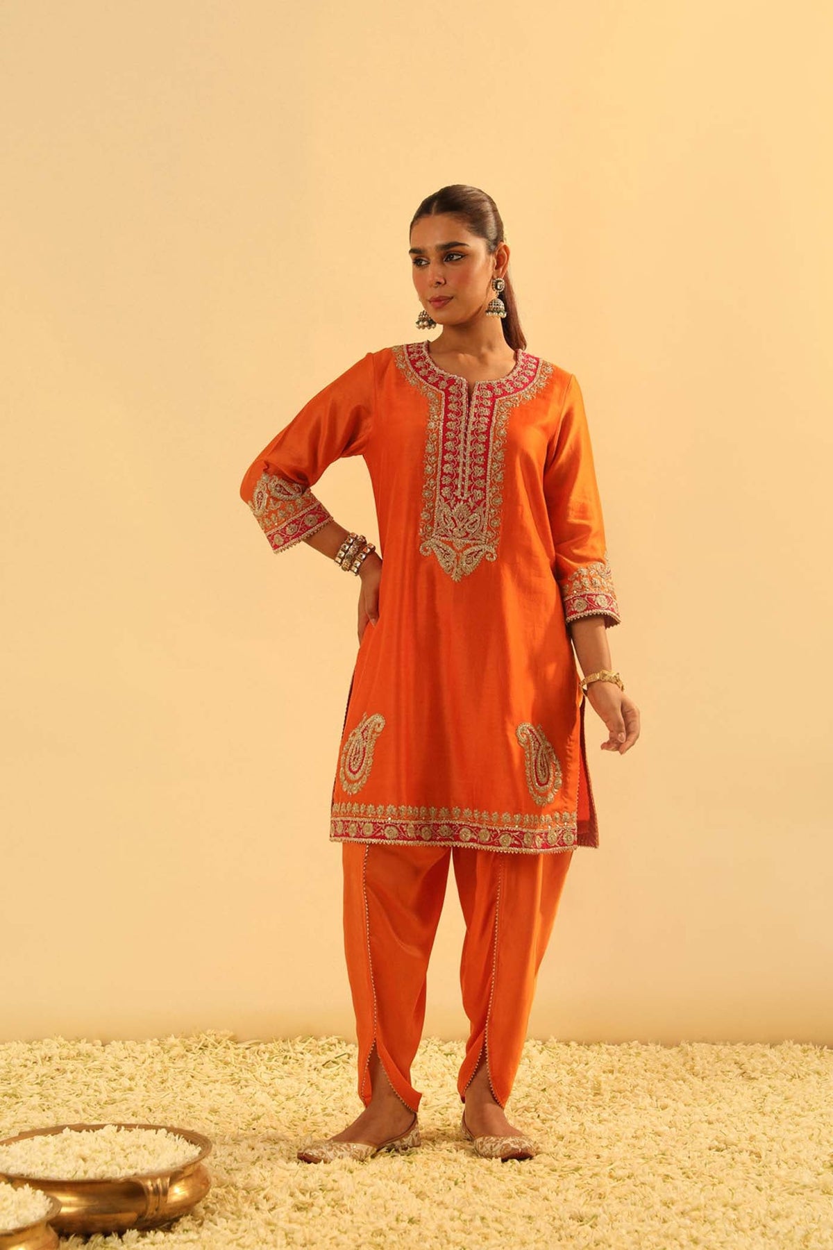 Anjum - Orange Short Kurta with Dhoti