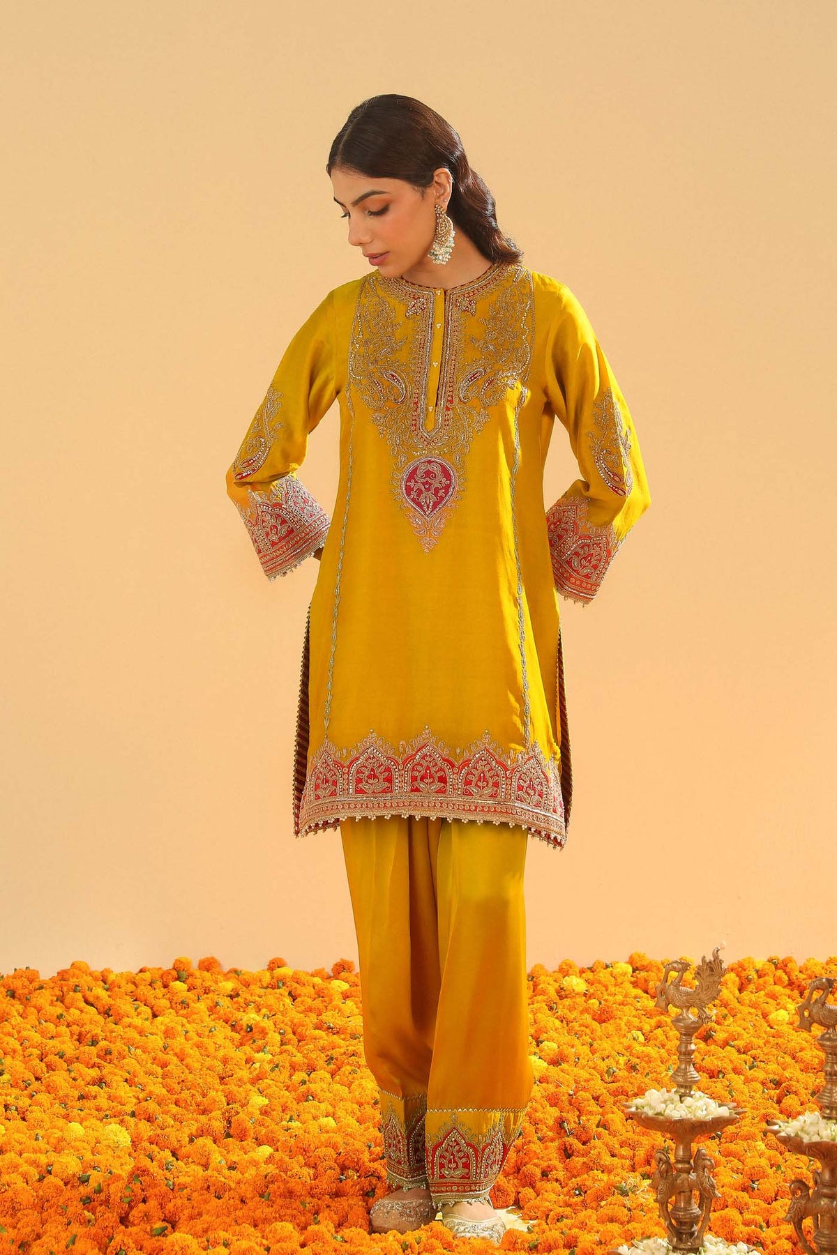 Mirha - Heirloom Mustard Short Straight Kurta with Salwar