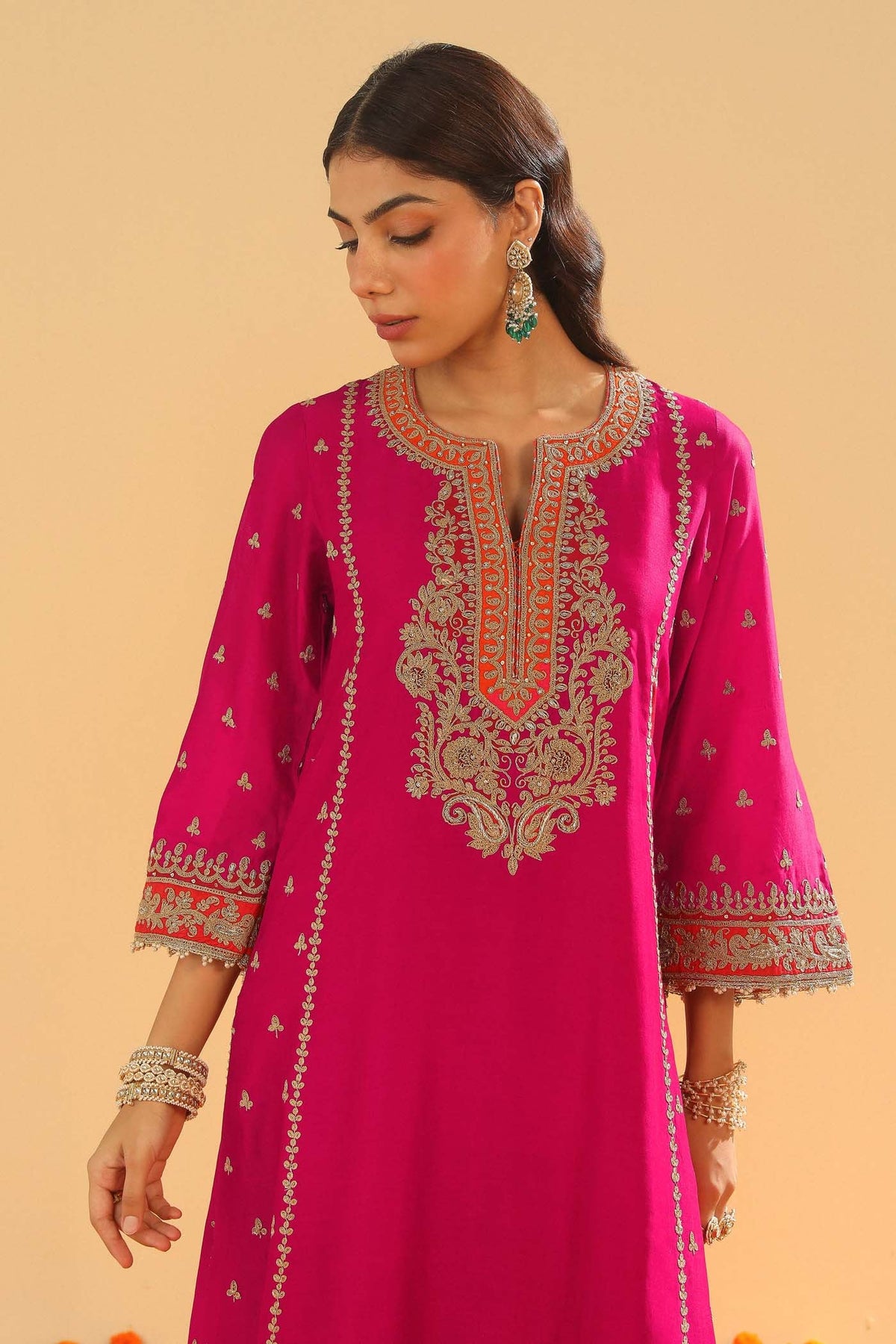 Shweta Sachdev In Aamish - Rani Hotpink Long A-line Kurta with Palazzo