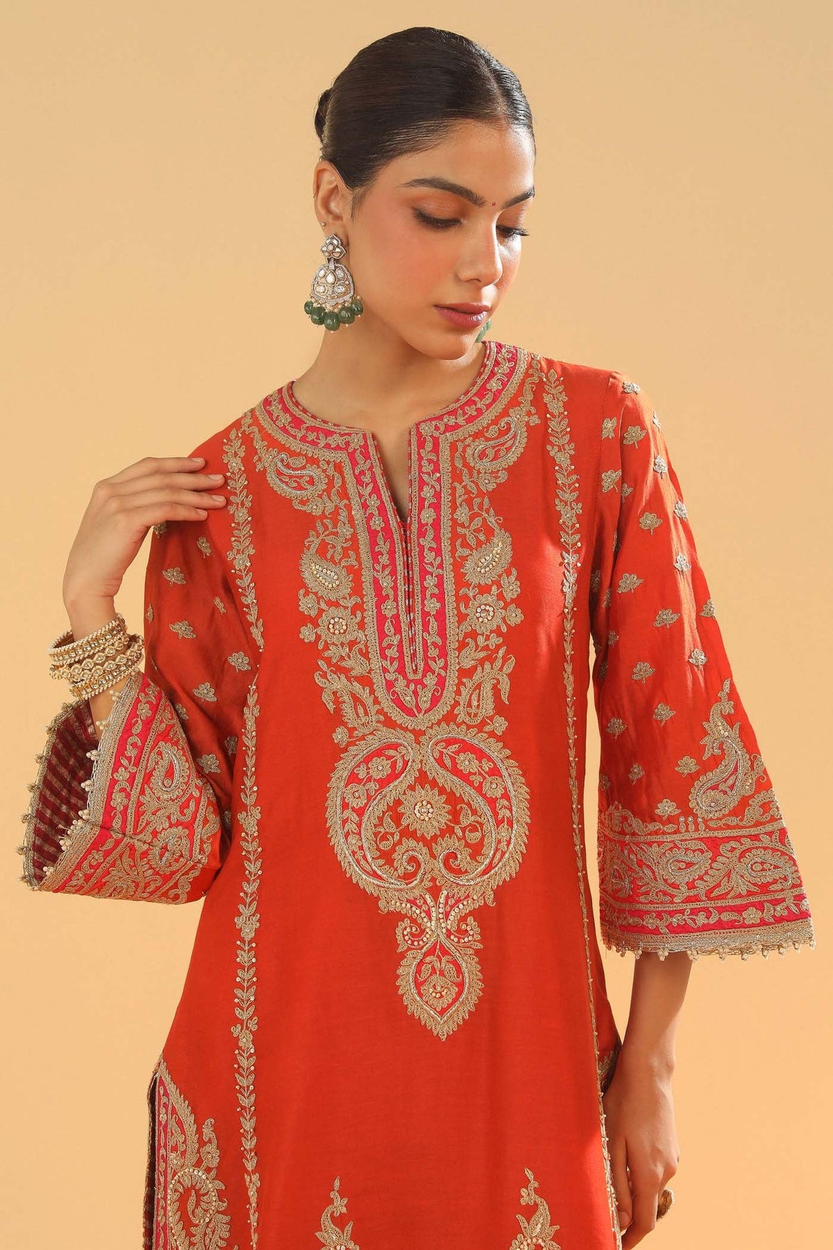 Swati Vatssa in Misam - Burnt Orange Long A-line Kurta with Palazzo