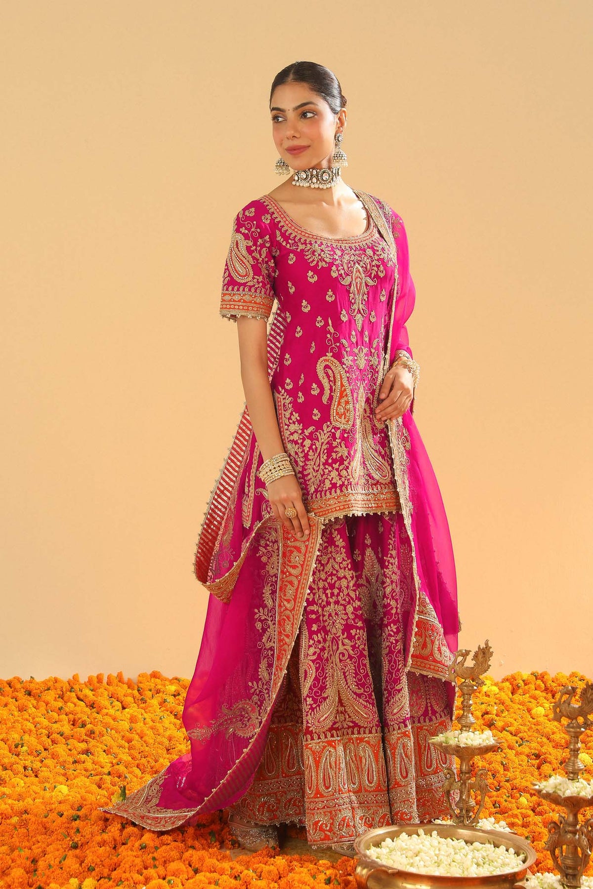 Ishwa - Rani Hotpink Kurta with Sharara