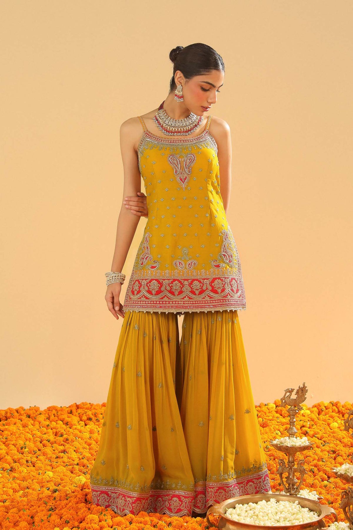 Mehan - Heirloom Mustard Short Kurta with Garara