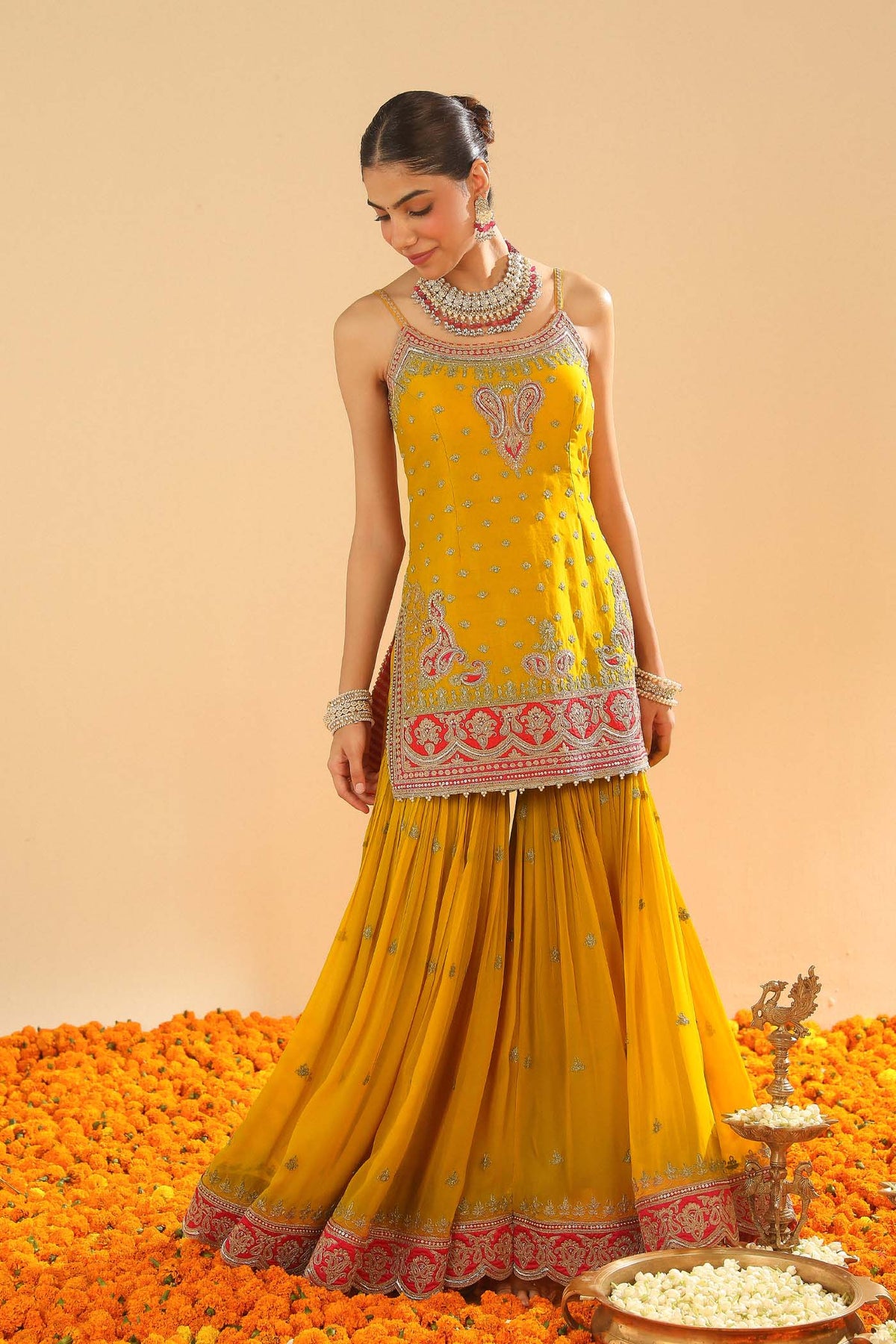 Kriti Sanon in Mehan - Heirloom Mustard Short Kurta with Garara