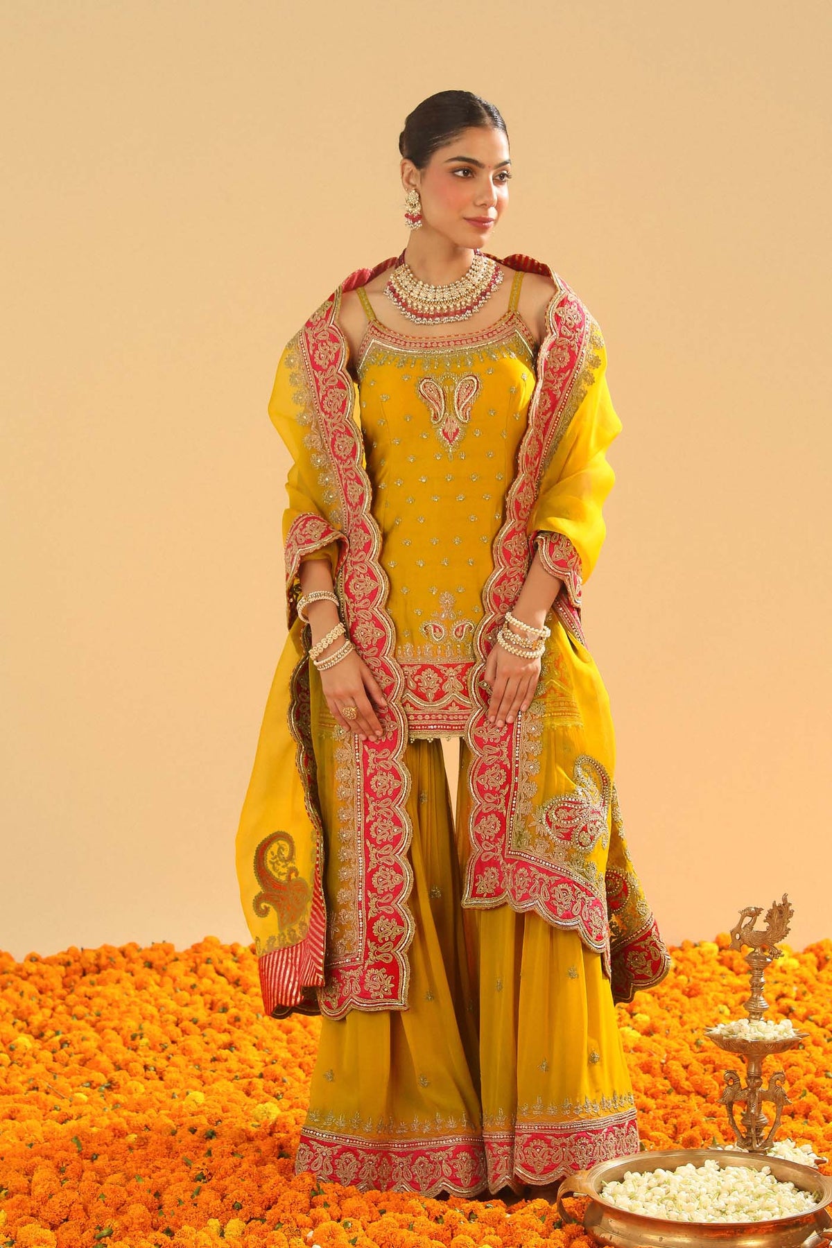 Mehan - Heirloom Mustard Short Kurta with Garara