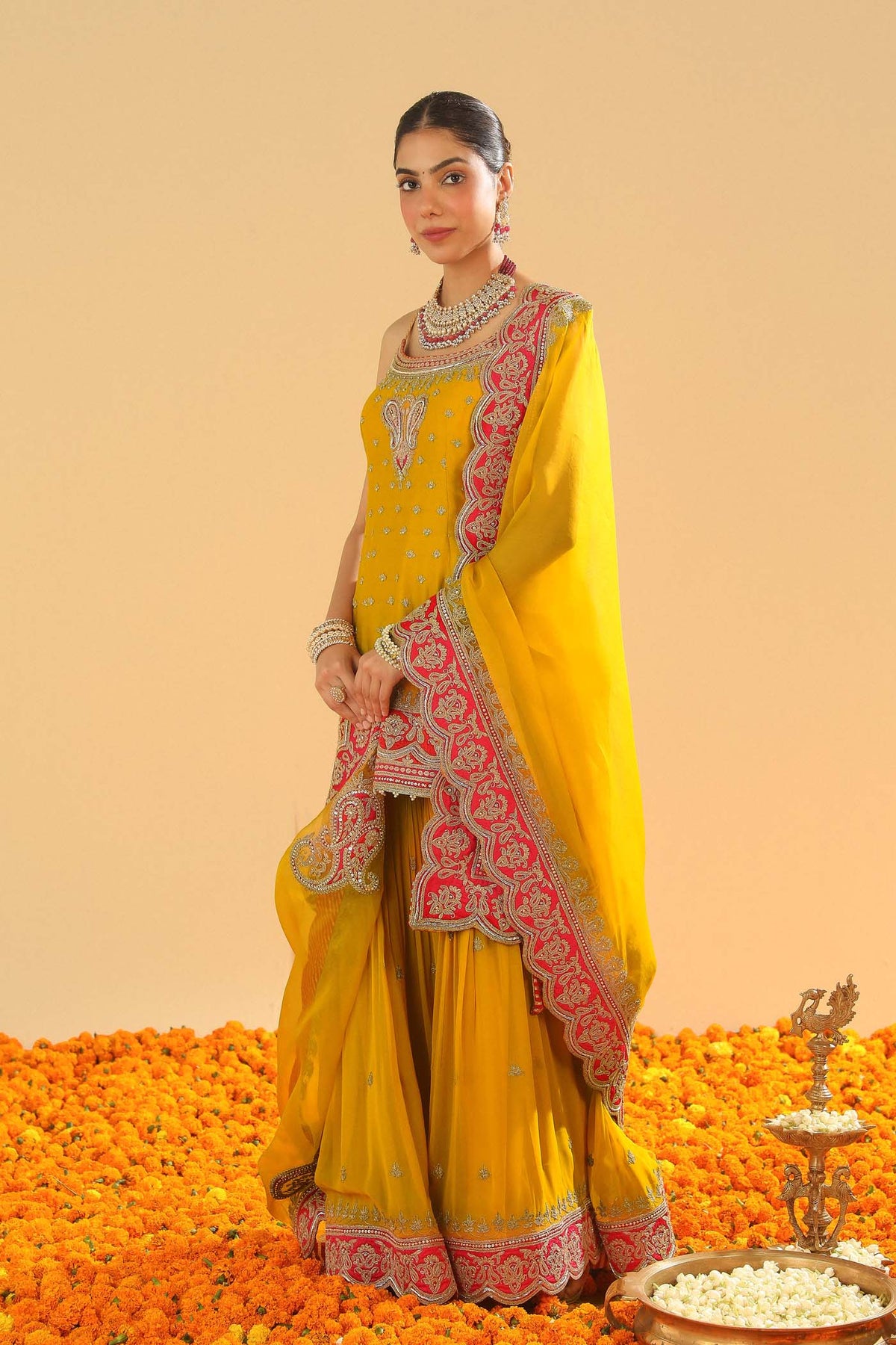 Kriti Sanon in Mehan - Heirloom Mustard Short Kurta with Garara