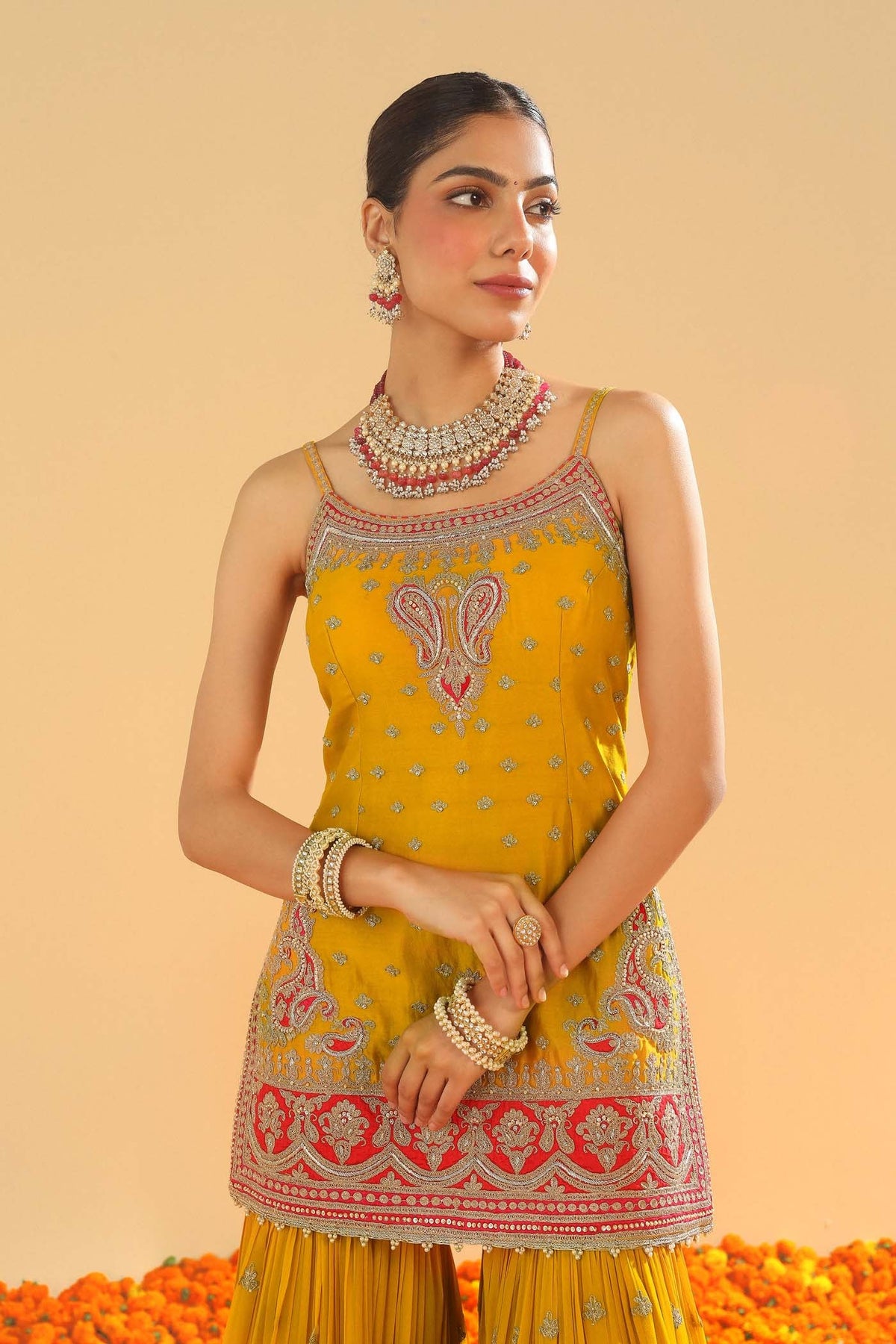 Mehan - Heirloom Mustard Short Kurta with Garara