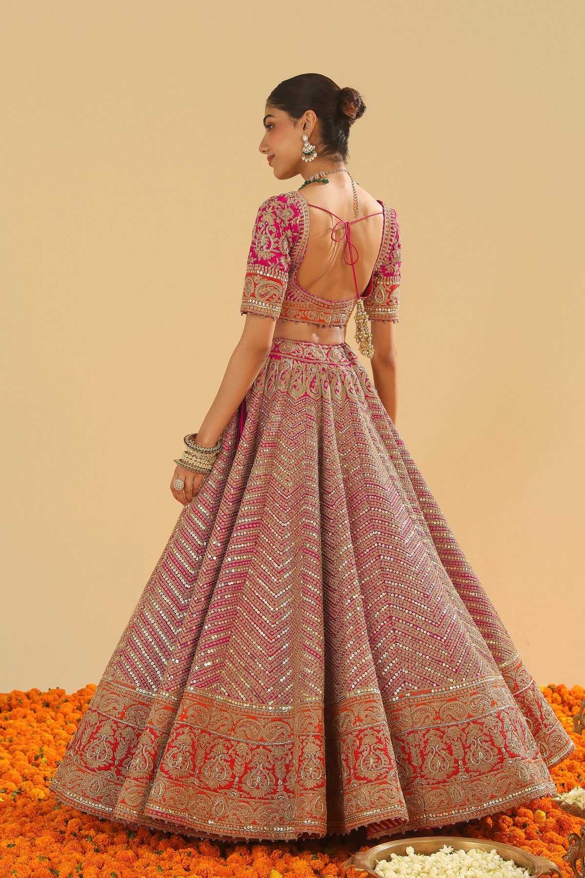 Anahira - Rani Hotpink Blouse with Lehenga and Dupatta