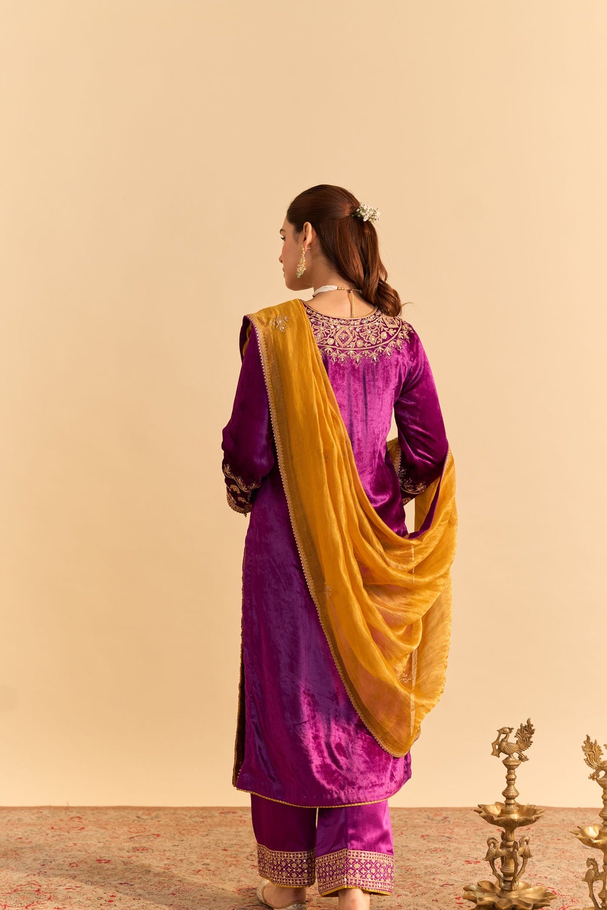 Aynaz - Silk Velvet Deep Purple Kurta with Salwar