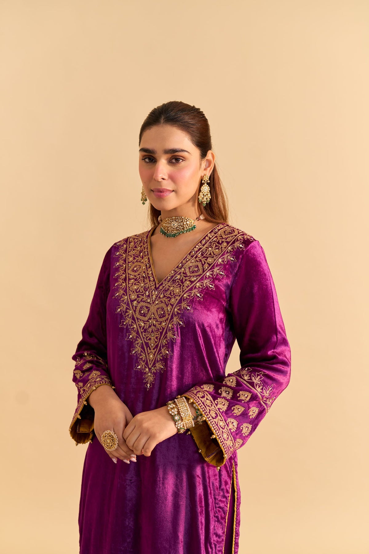 Aynaz - Silk Velvet Deep Purple Kurta with Salwar