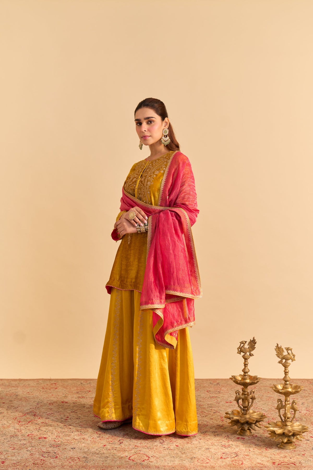 Arpita Gupta In Aroob - Silk Velvet Heirloom Mustard Kurta with Sharara and Dupatta