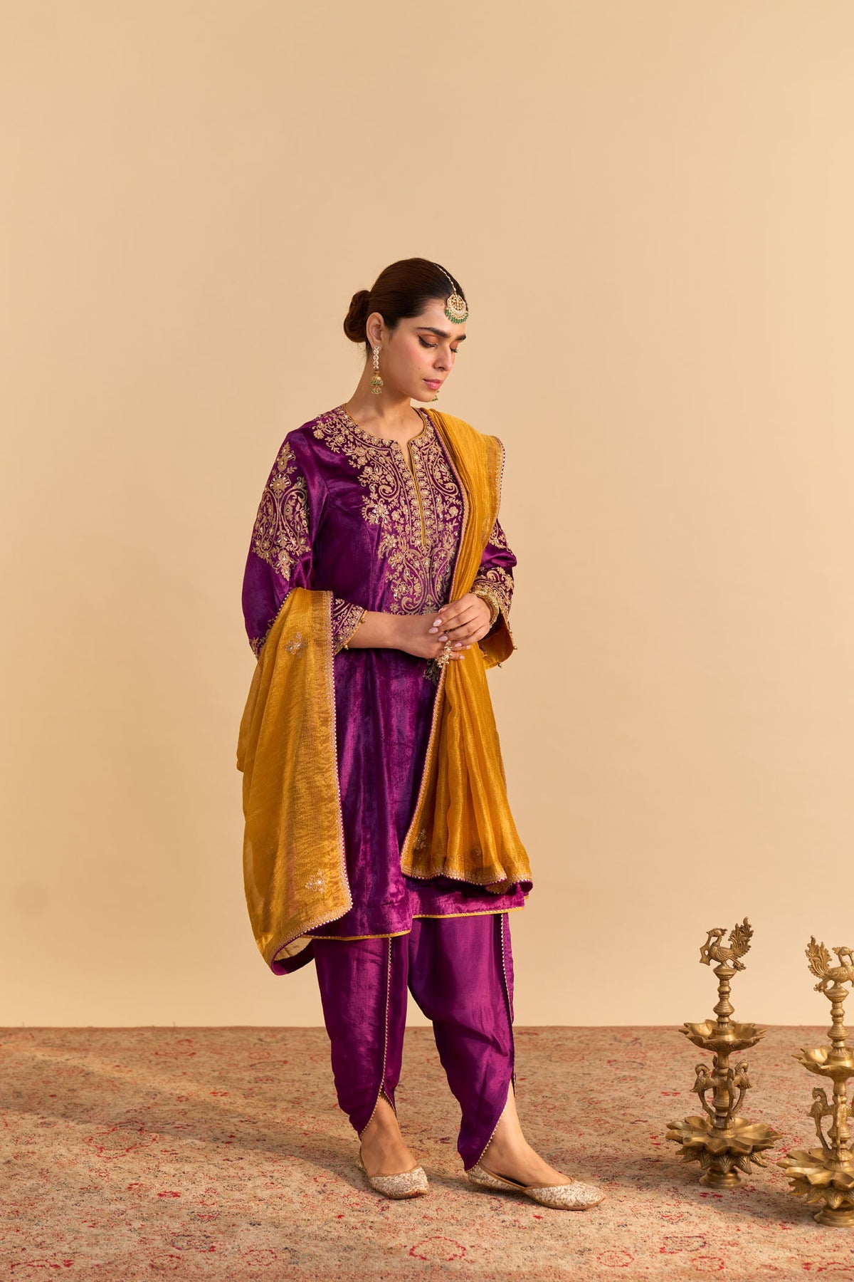 Suhana Nanda In Eira - Silk Velvet Deep Purple A-line Kurta with Dhoti