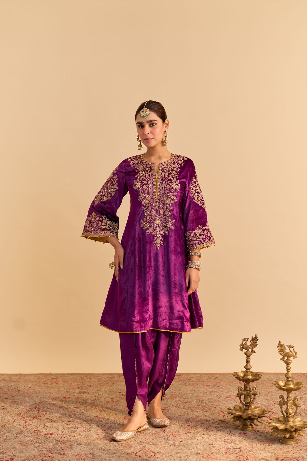 Suhana Nanda In Eira - Silk Velvet Deep Purple A-line Kurta with Dhoti