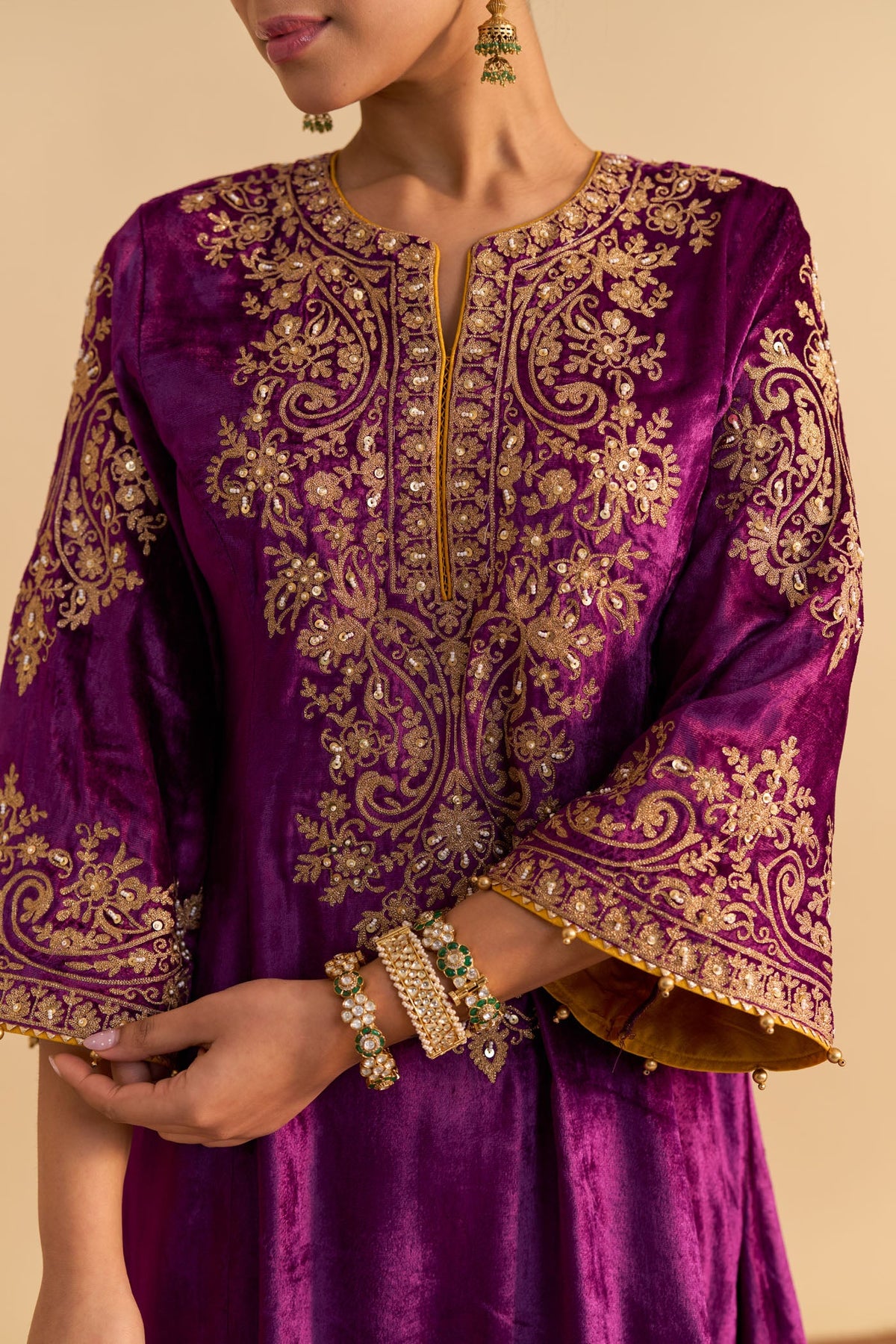 Deepti Dhillon In Eira - Silk Velvet Deep Purple A-line Kurta with Dhoti