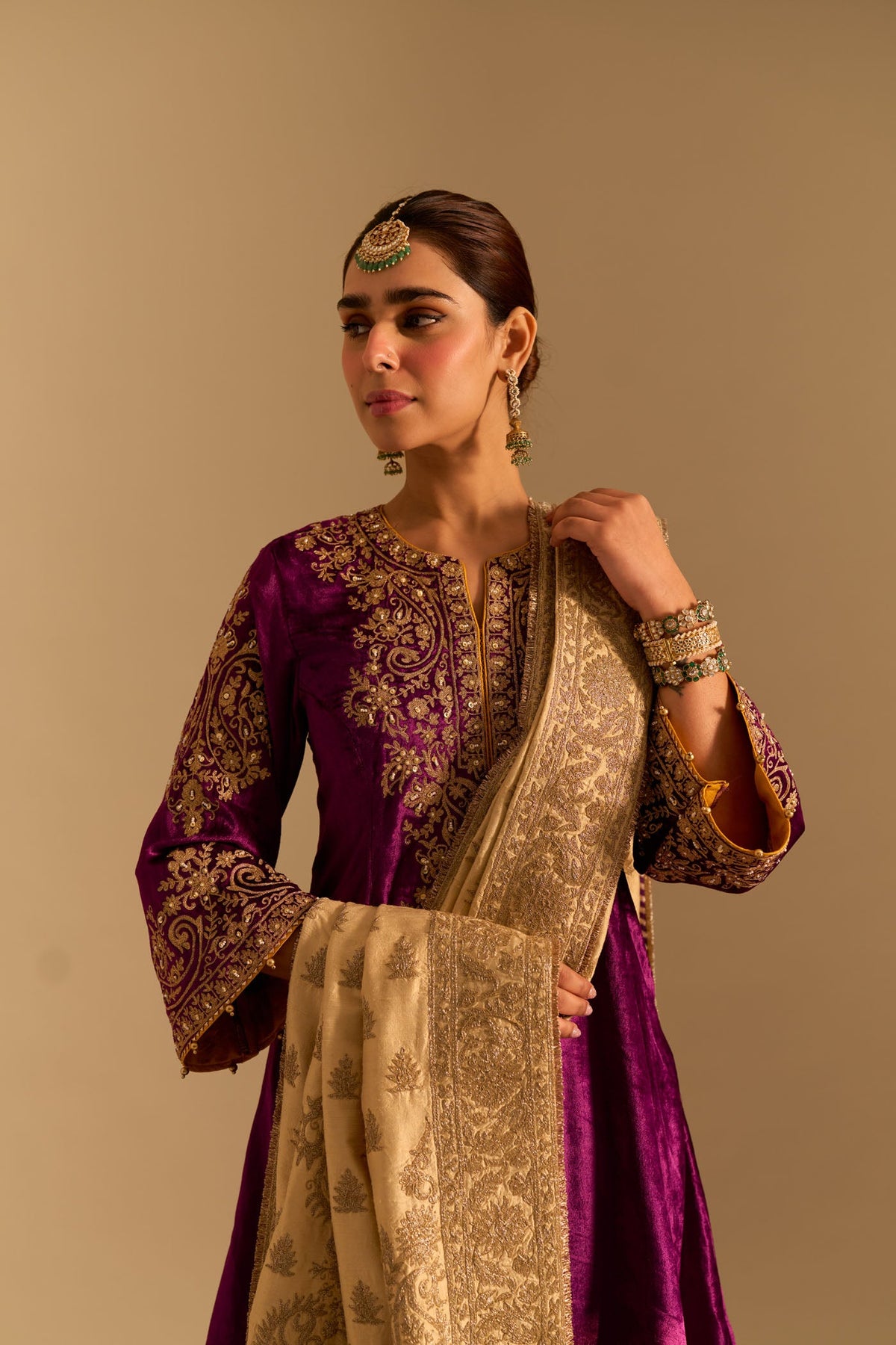 Deepti Dhillon In Eira - Silk Velvet Deep Purple A-line Kurta with Dhoti
