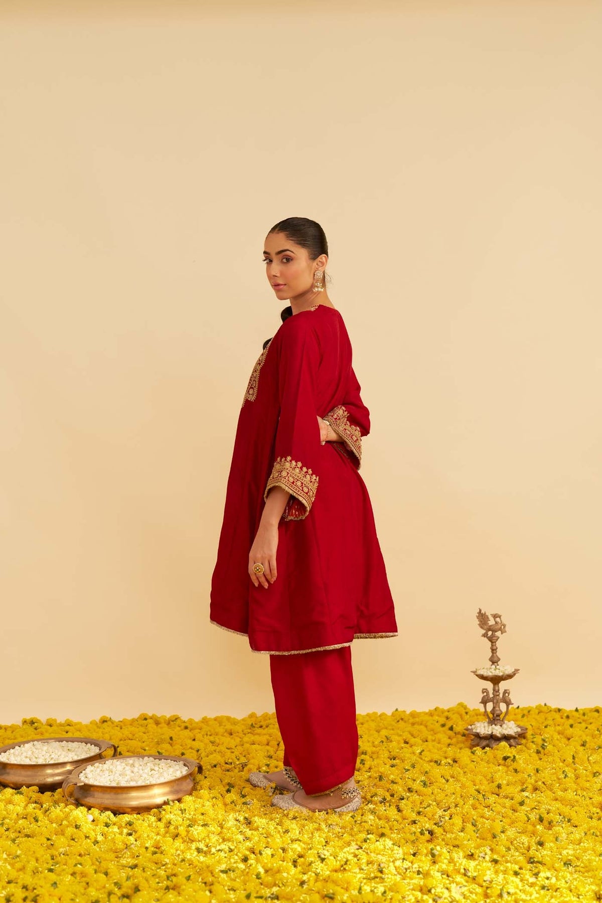 MEHZA - DEEP RED SHORT CHAUGA WITH SALWAR