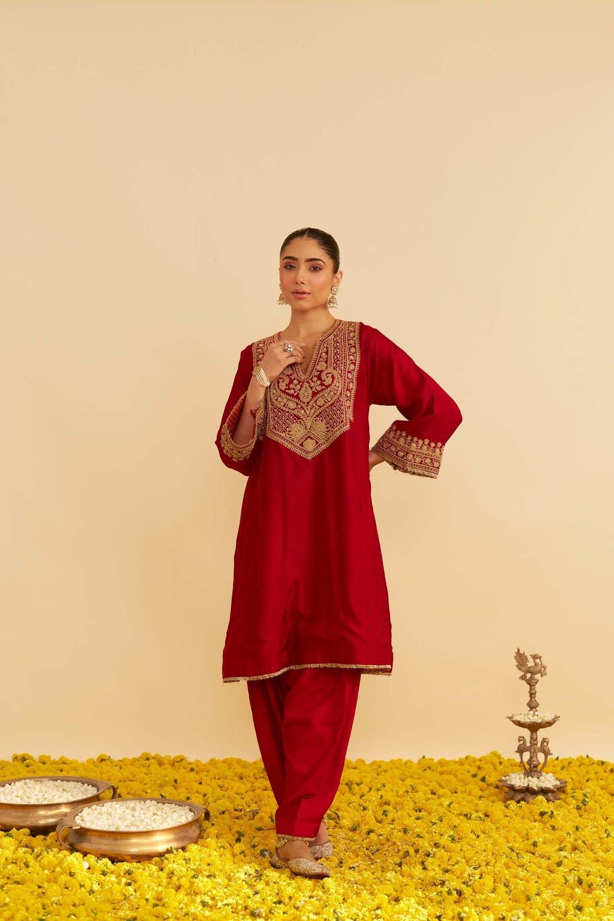 MEHZA - DEEP RED SHORT CHAUGA WITH SALWAR