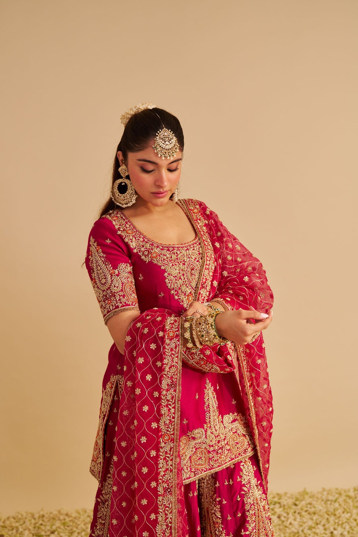 Alina - Dabka Zardozi Embroidered Silk Rani Hotpink Sharara Set (LXRTS)