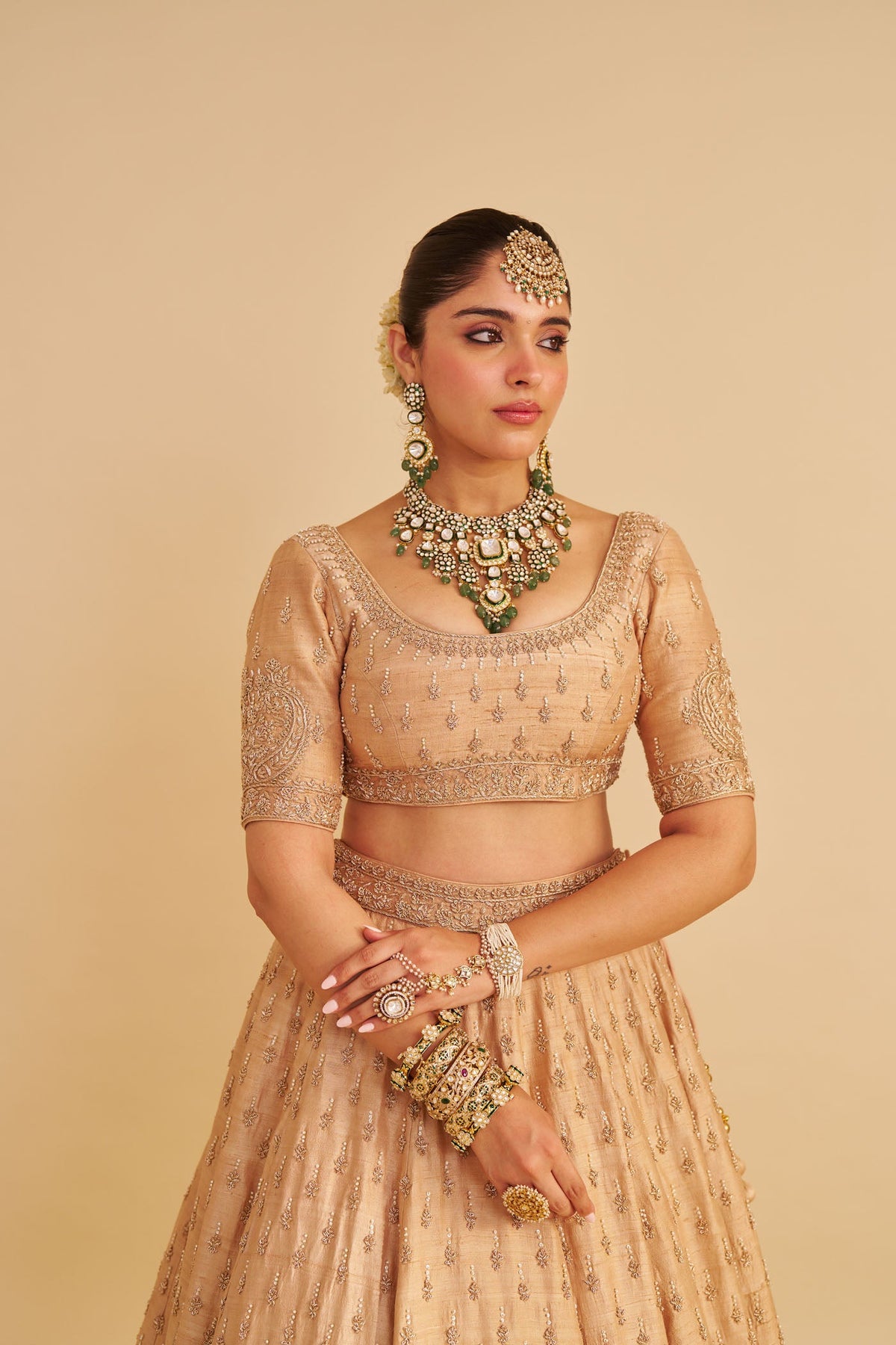 Aaliya - Dabka Zardozi Embroidered Raw Silk Gold Lehenga Set