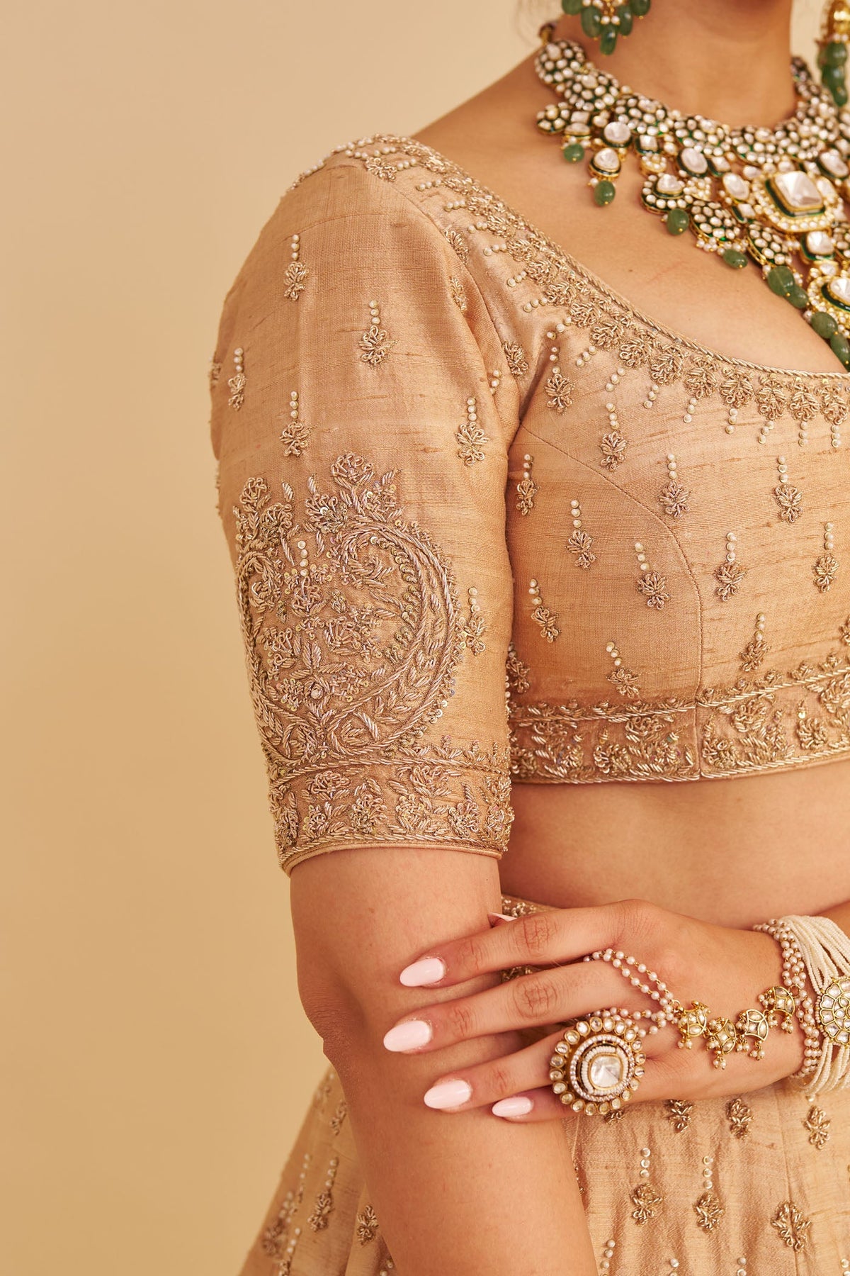 Aaliya - Dabka Zardozi Embroidered Raw Silk Gold Lehenga Set