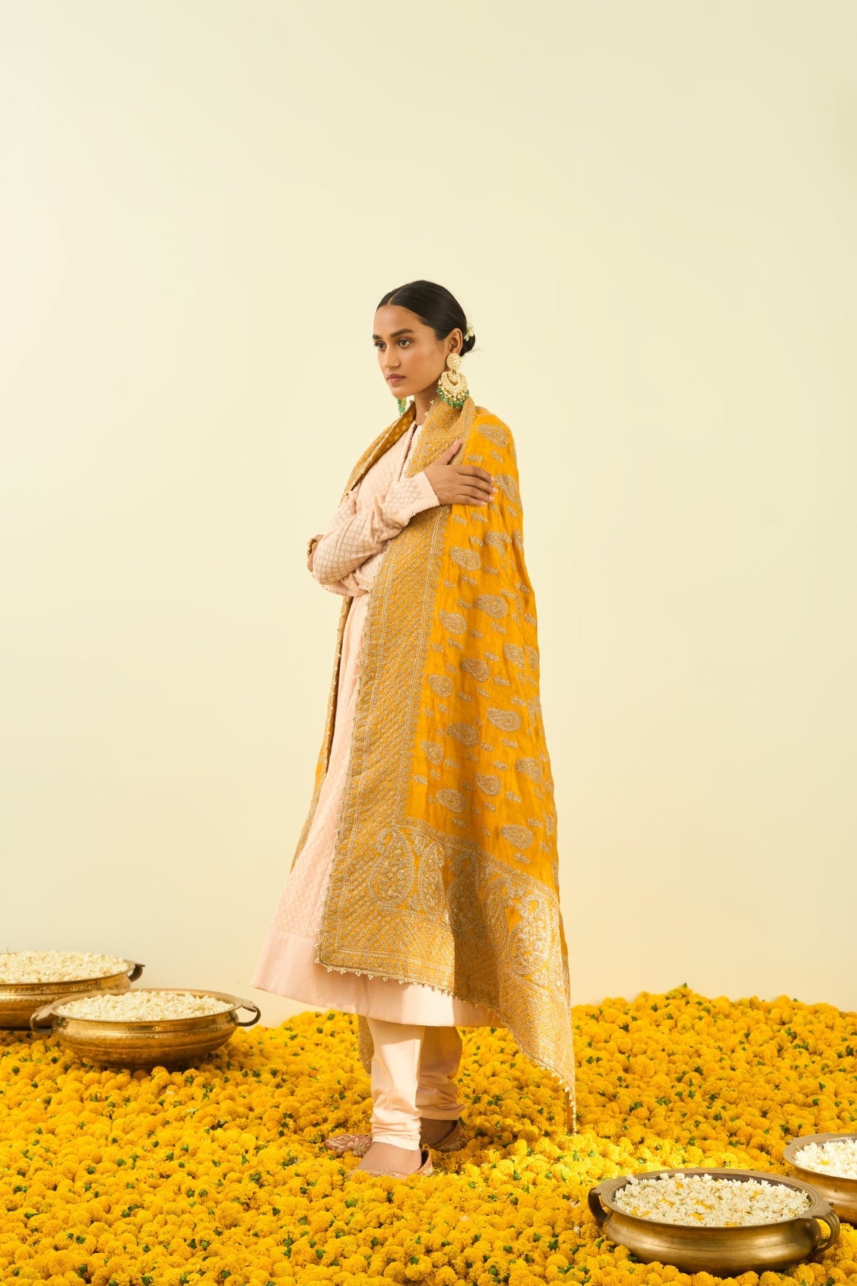 Glaze Mustard Paisley Tilla Embroidery Odhni