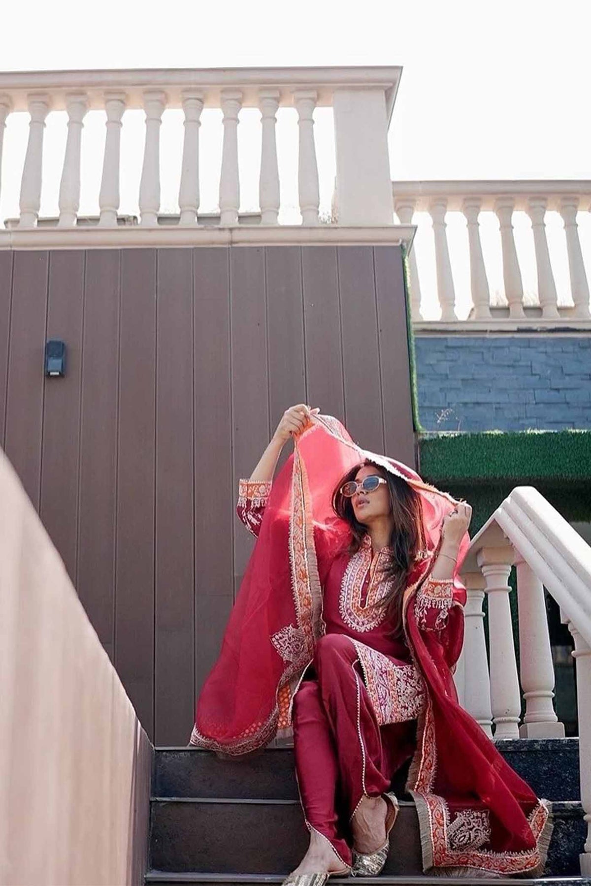 Ahana Mehrotra In MEHNOOR - DEEP RED KURTA WITH DHOTI